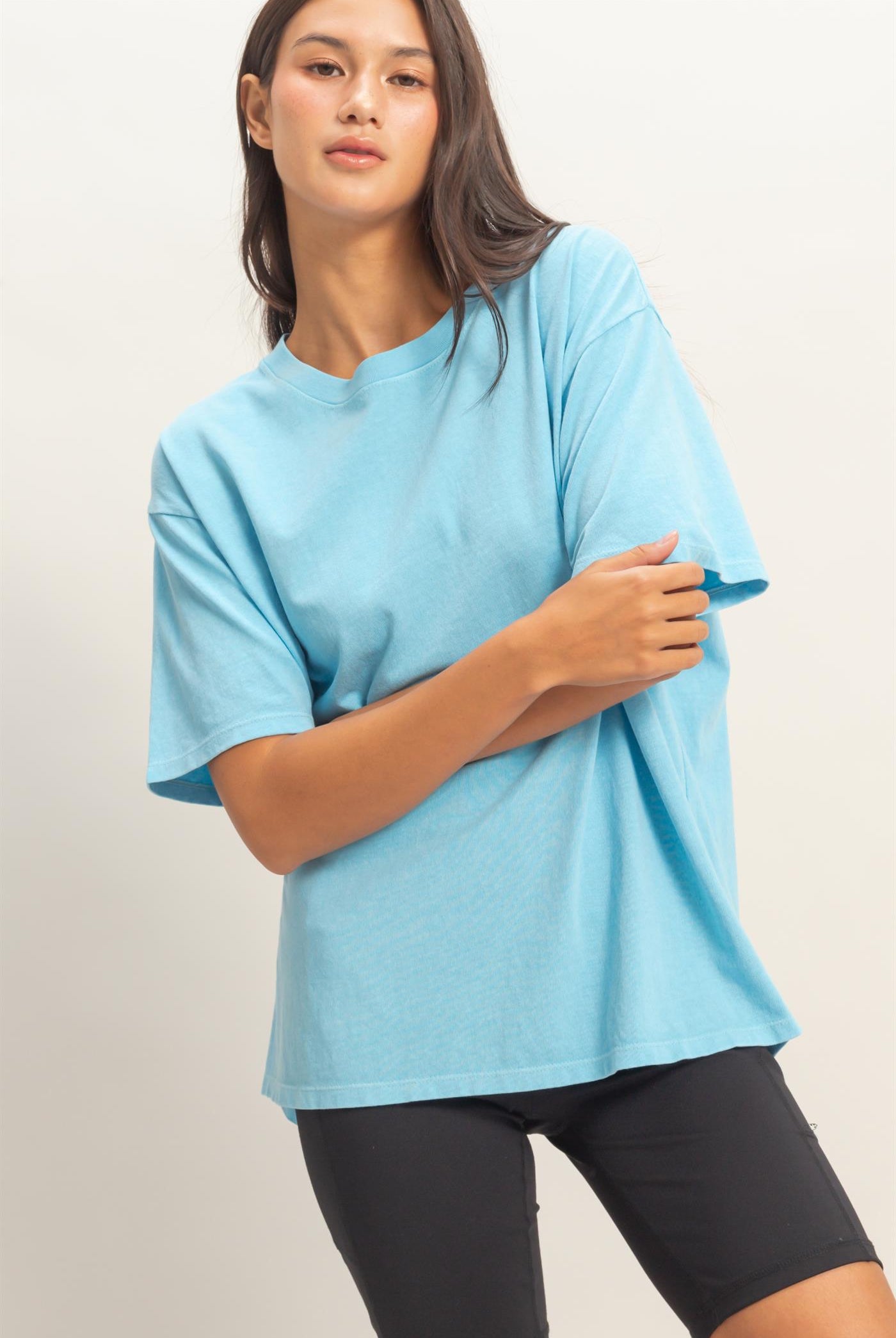 Wholesale Pigment Dyed Crew Neck T-Shirt T-Shirts DZ26A267 BLUE DOUBLE ZERO