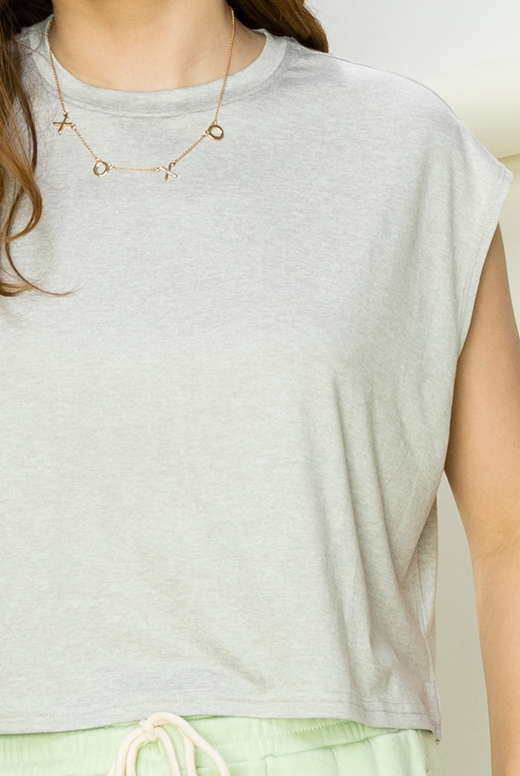 Wholesale Crew Neck Cropped Top Clothing Tops DZ22E688 LIGHT HEATHER GRAY DOUBLE ZERO