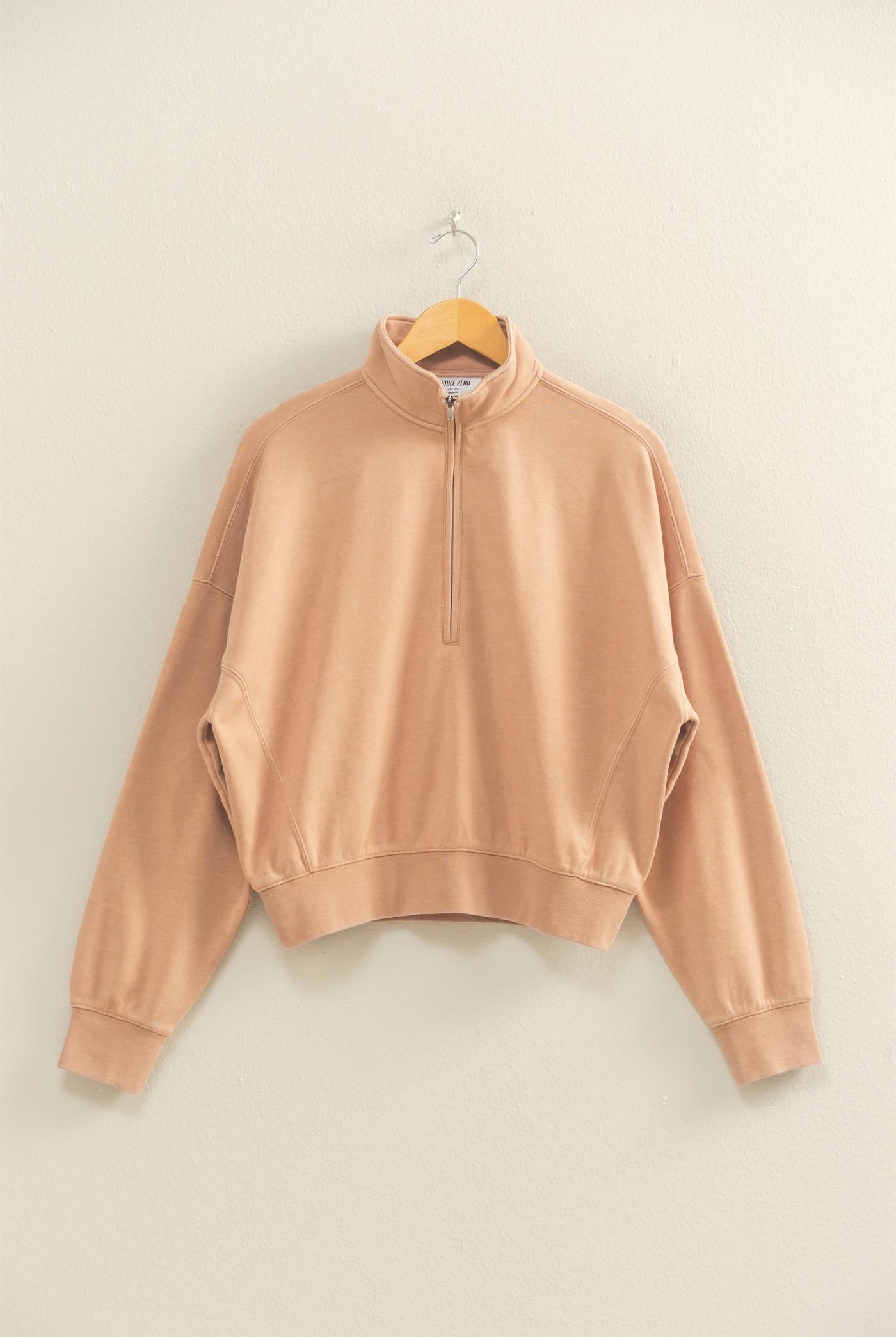 Wholesale Love This Way Half-Zip Sweatshirt Sweatshirts DZ25C908 DARK TAUPE DOUBLE ZERO