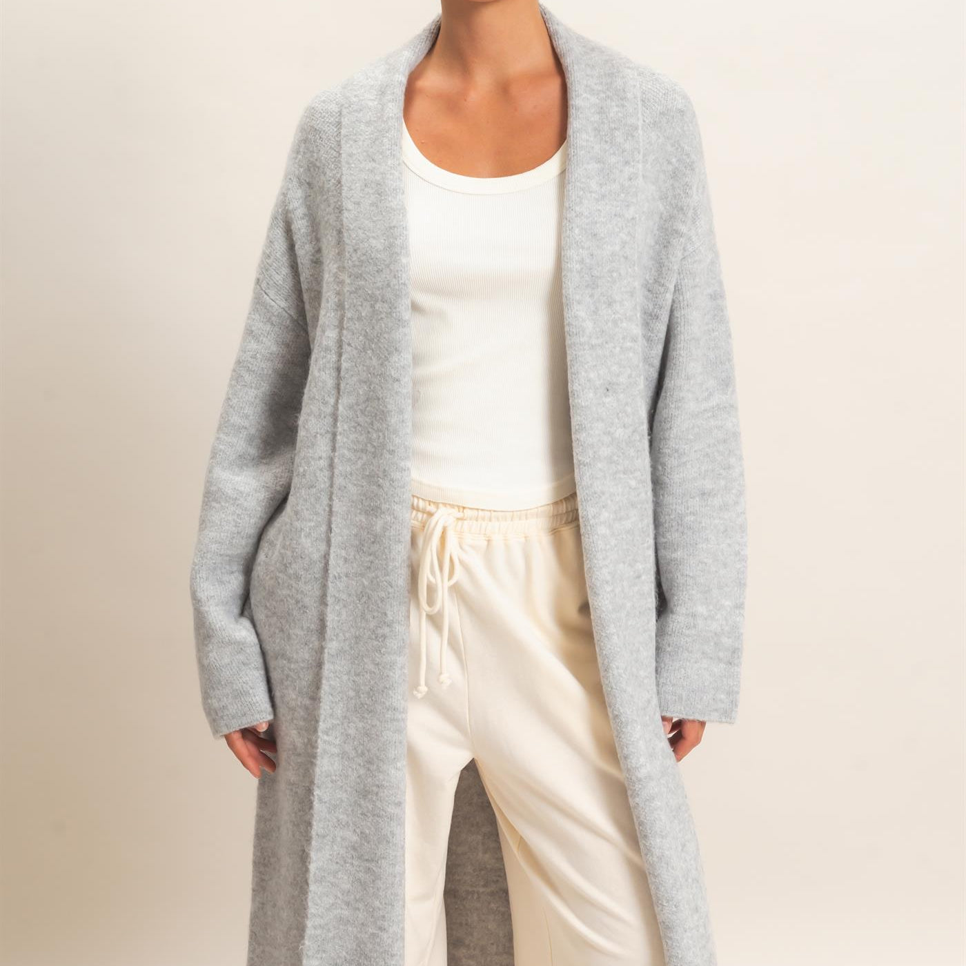 Wholesale Duster Cardigan Sweaters DZ26E267 HEATHER GRAY DOUBLE ZERO