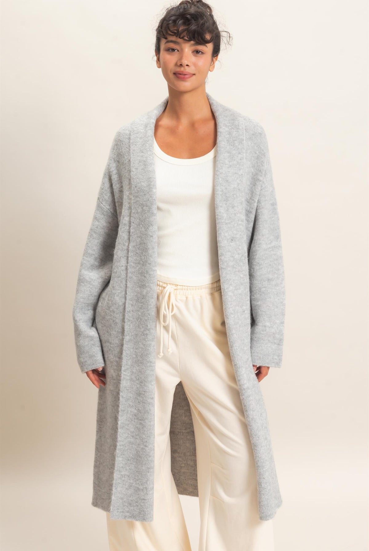 Wholesale Duster Cardigan Sweaters DZ26E267 HEATHER GRAY DOUBLE ZERO