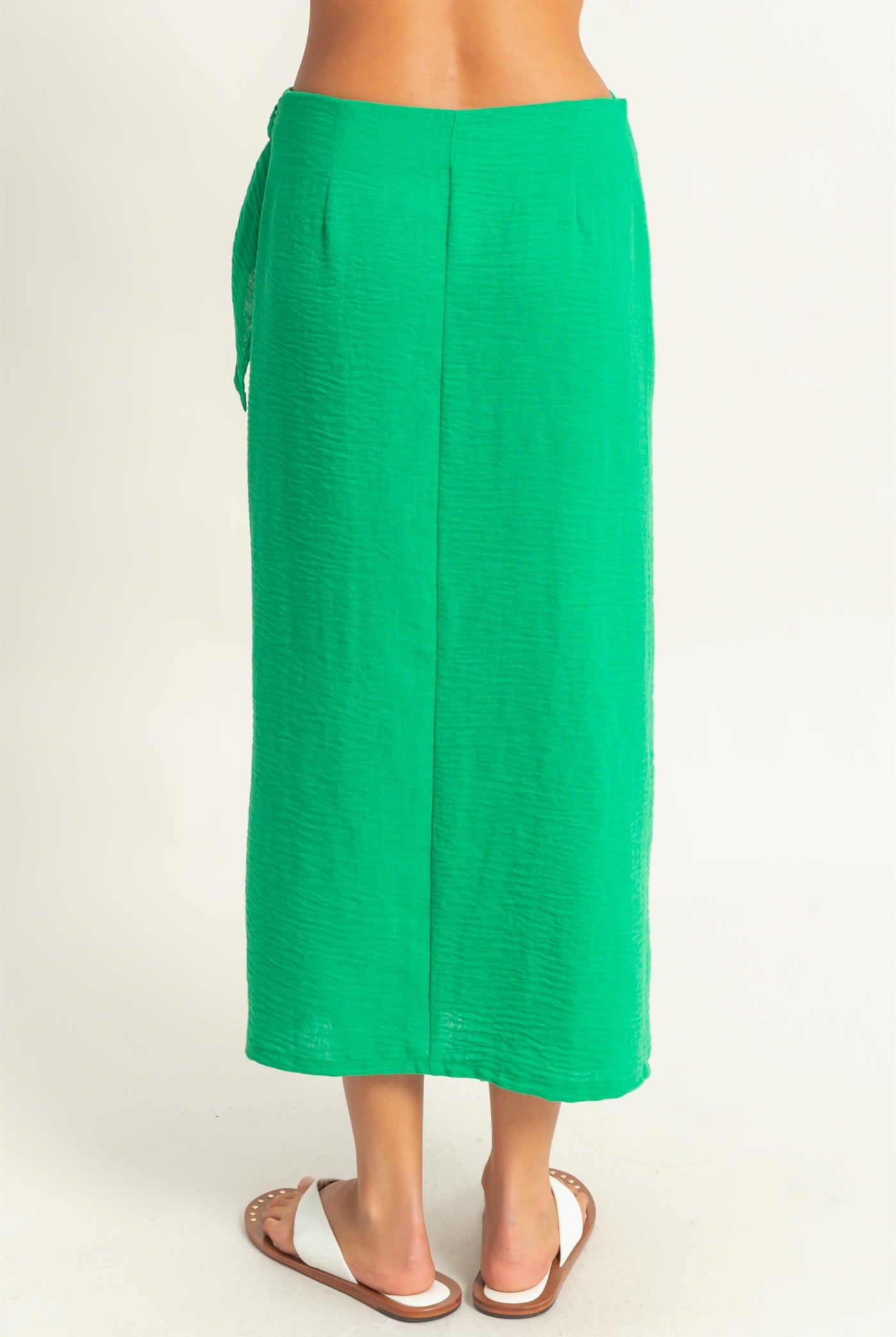 Wholesale High Waist Crinkle Woven Maxi Skirt Skirts DZ25C511 GREEN DOUBLE ZERO