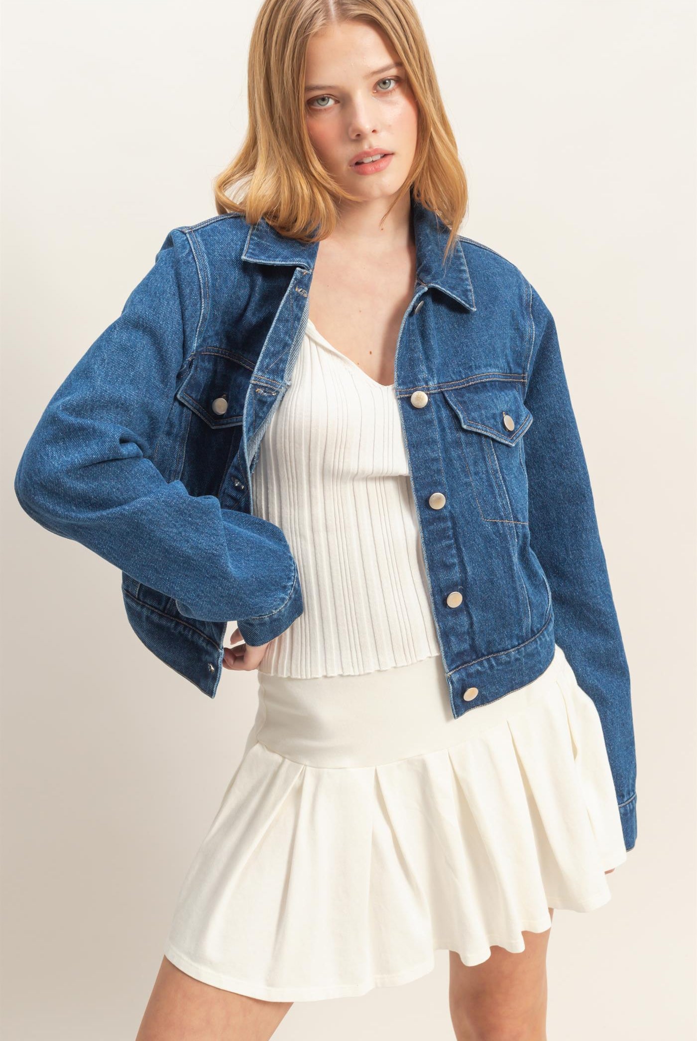 Wholesale Denim Button-Up Jacket Coats & Jackets HF26C725 BLUE HYFVE