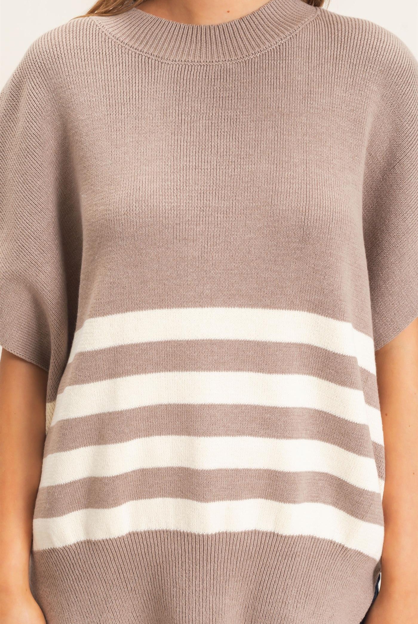 Wholesale Striped Ribbed Crew Neck Sweater Sweaters HF26E350-D LIGHT MOCHA HYFVE