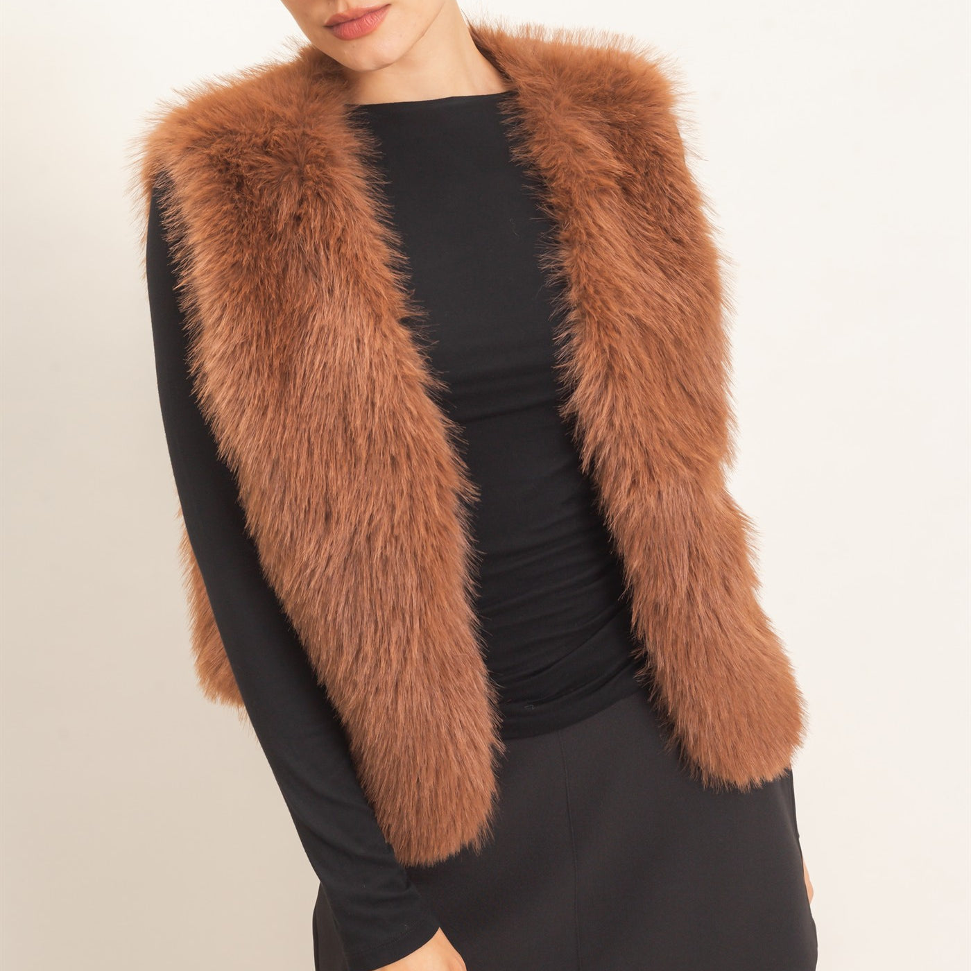 Wholesale Open-Front Faux Fur Vest Vests HF26F164 BROWN HYFVE