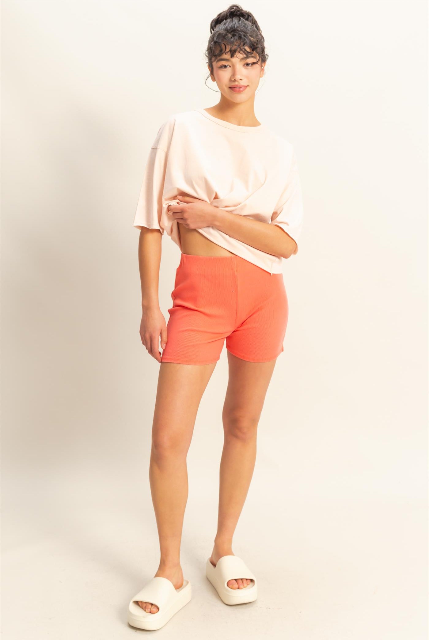 Wholesale Drop Shoulder Crew Neck Wide Fit Tee Clothing Tops DZ25A757 DUSTY PINK DOUBLE ZERO