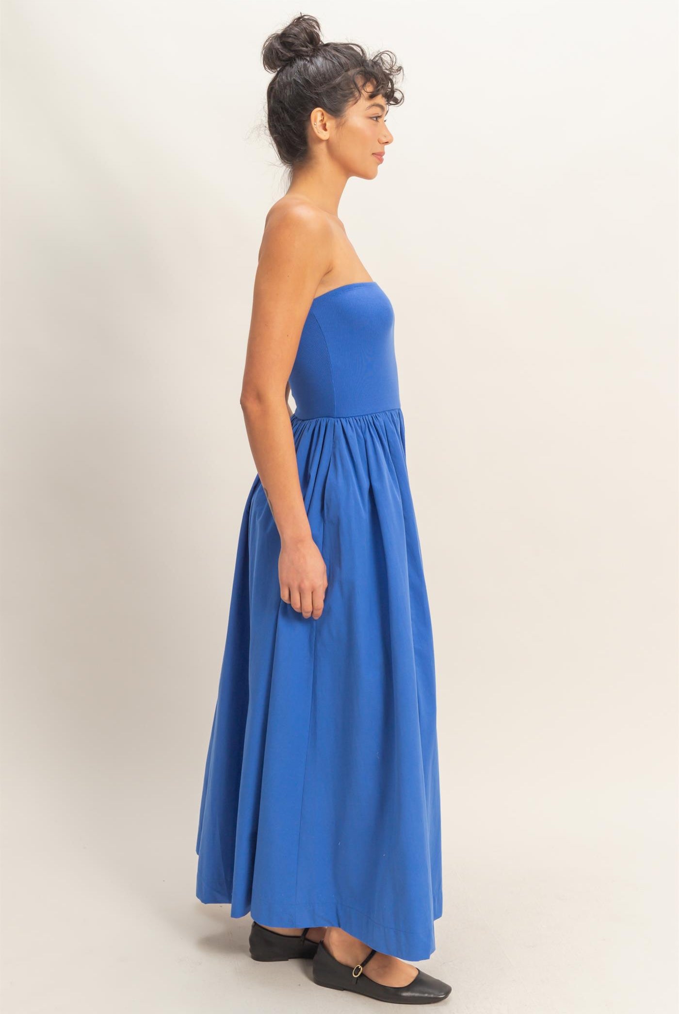 Wholesale Strapless Flowy Midi Dress Dresses DZ26A744 COBALT DOUBLE ZERO