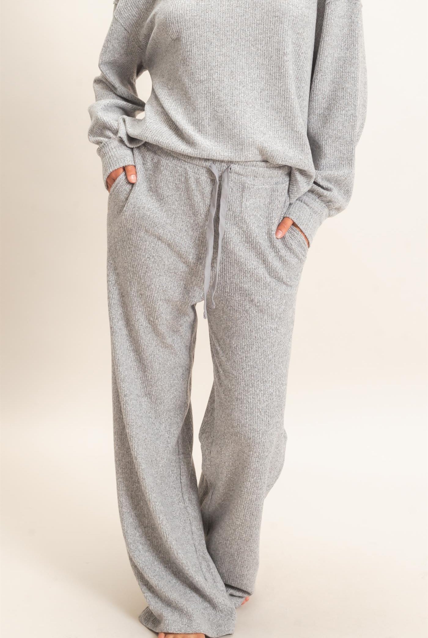 Wholesale Brushed Waffle Drawstring Pants Pants DZ26F313 HEATHER GRAY DOUBLE ZERO