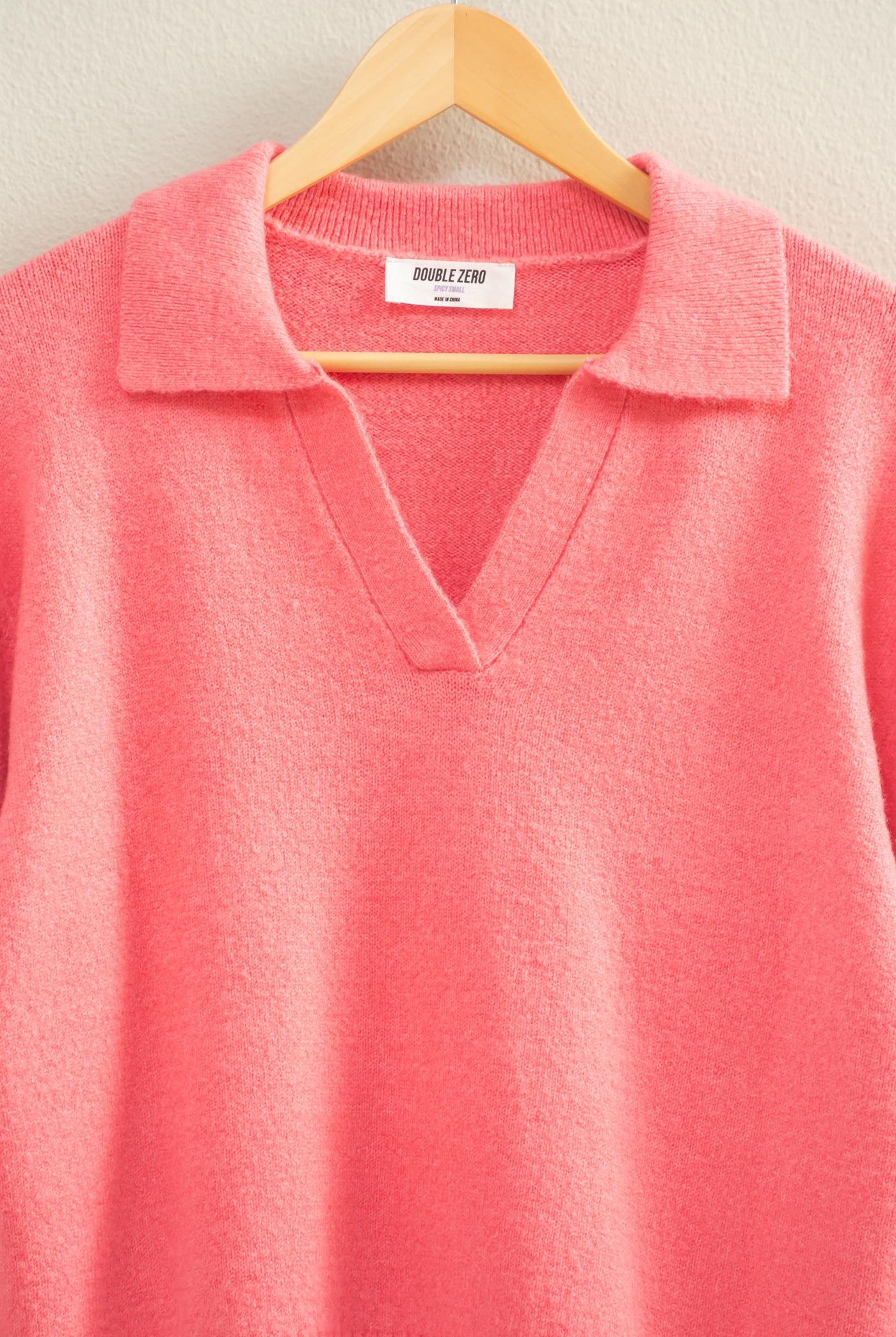 Wholesale Collared V Neck Sweater Sweaters DZ25C947 TAFFY PINK DOUBLE ZERO