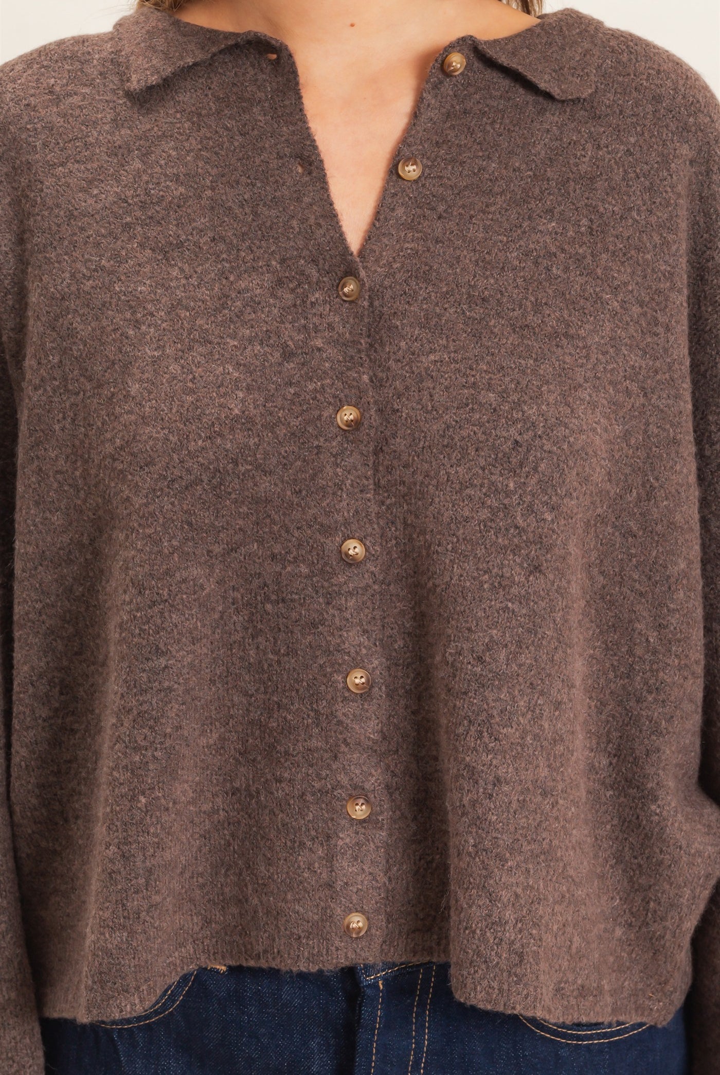 Wholesale Button-Up Collared Sweater Cardigan Cardigans HF26E039 BROWN HYFVE
