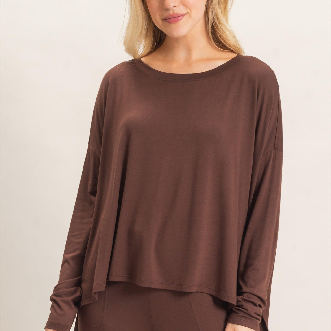 Wholesale Boat Neck Boxy Top Clothing Tops HF26F298 ESPRESSO HYFVE