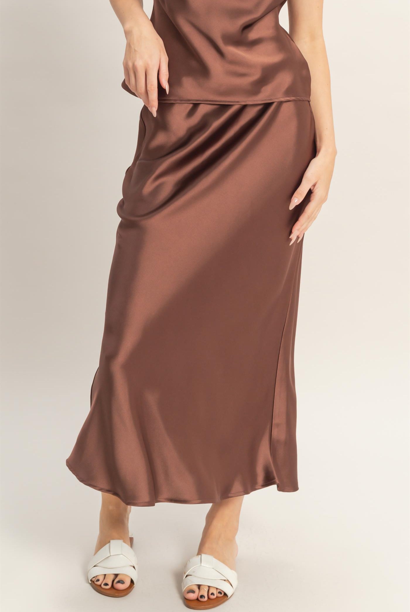 Wholesale Satin Midi Skirt Skirts DZ26A050 CHOCOLATE DOUBLE ZERO