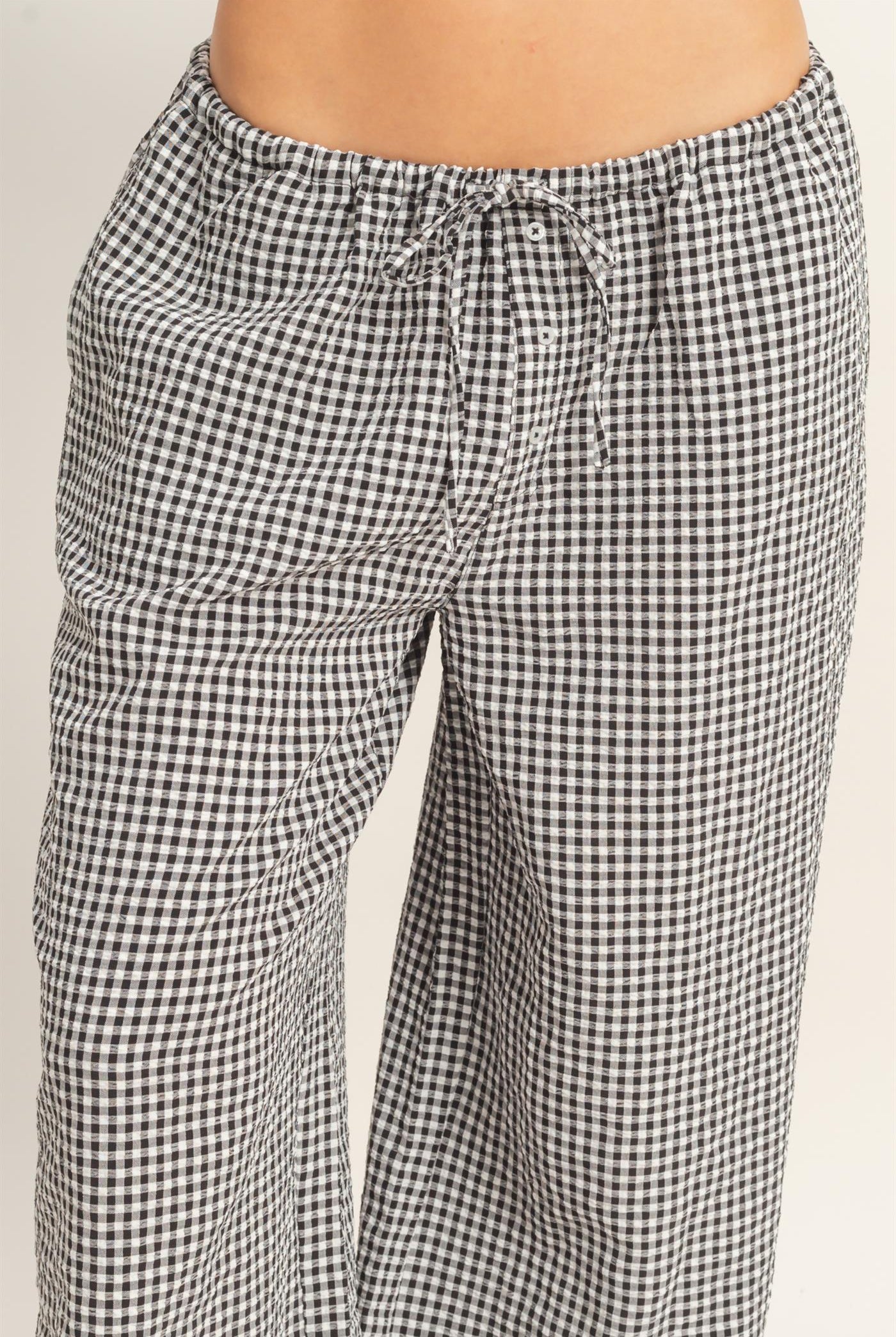 Wholesale Gingham Drawstring Wide-Leg Pants Pants DZ26C202 BLACK DOUBLE ZERO