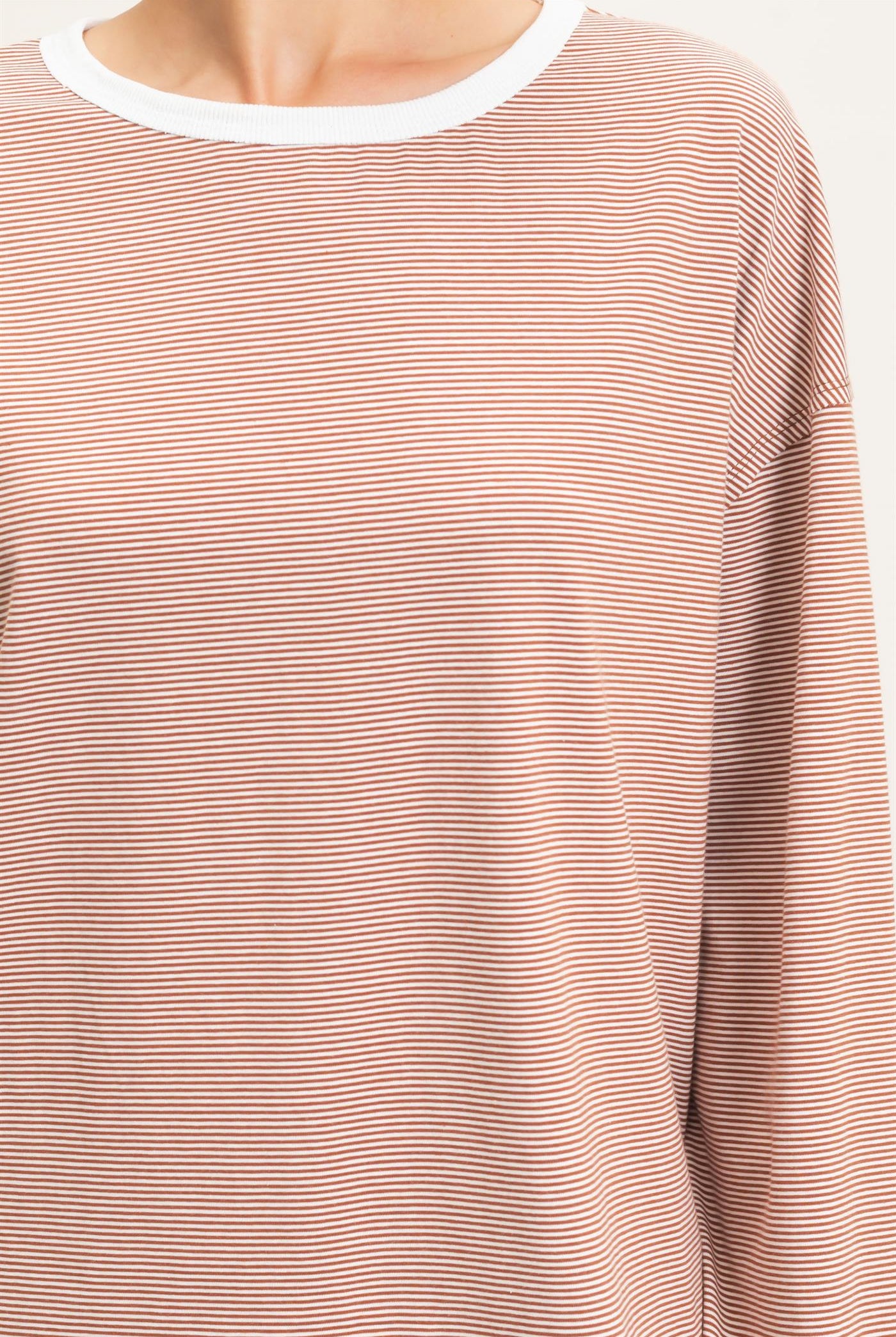 Wholesale Striped Boat Neck Long Sleeve Top Clothing Tops HF26E674 BRICK HYFVE