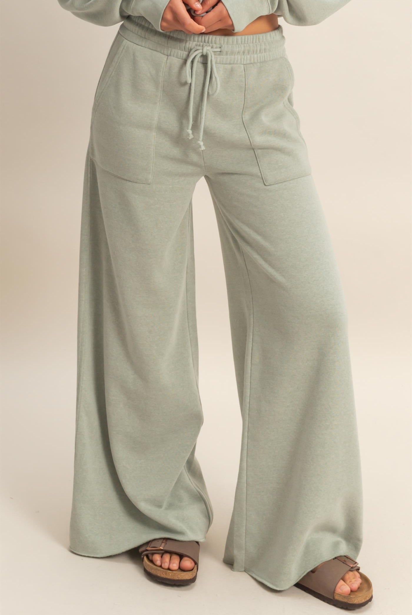 Wholesale Burnout French Terry Wide-Leg Pants Pants DZ26A259 SAGE GREEN DOUBLE ZERO