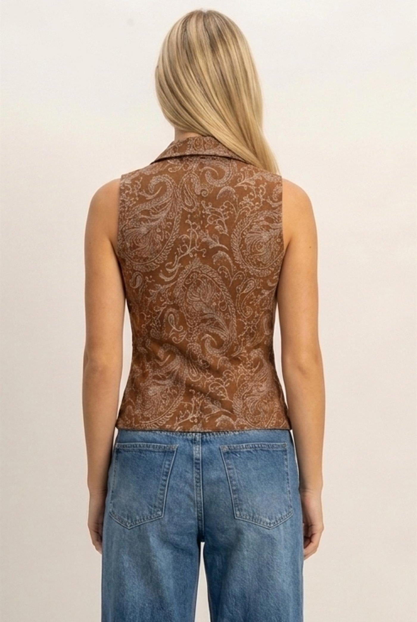 Wholesale Paisley Lace-Up Vest Clothing Tops HF26E171 CHESTNUT HYFVE