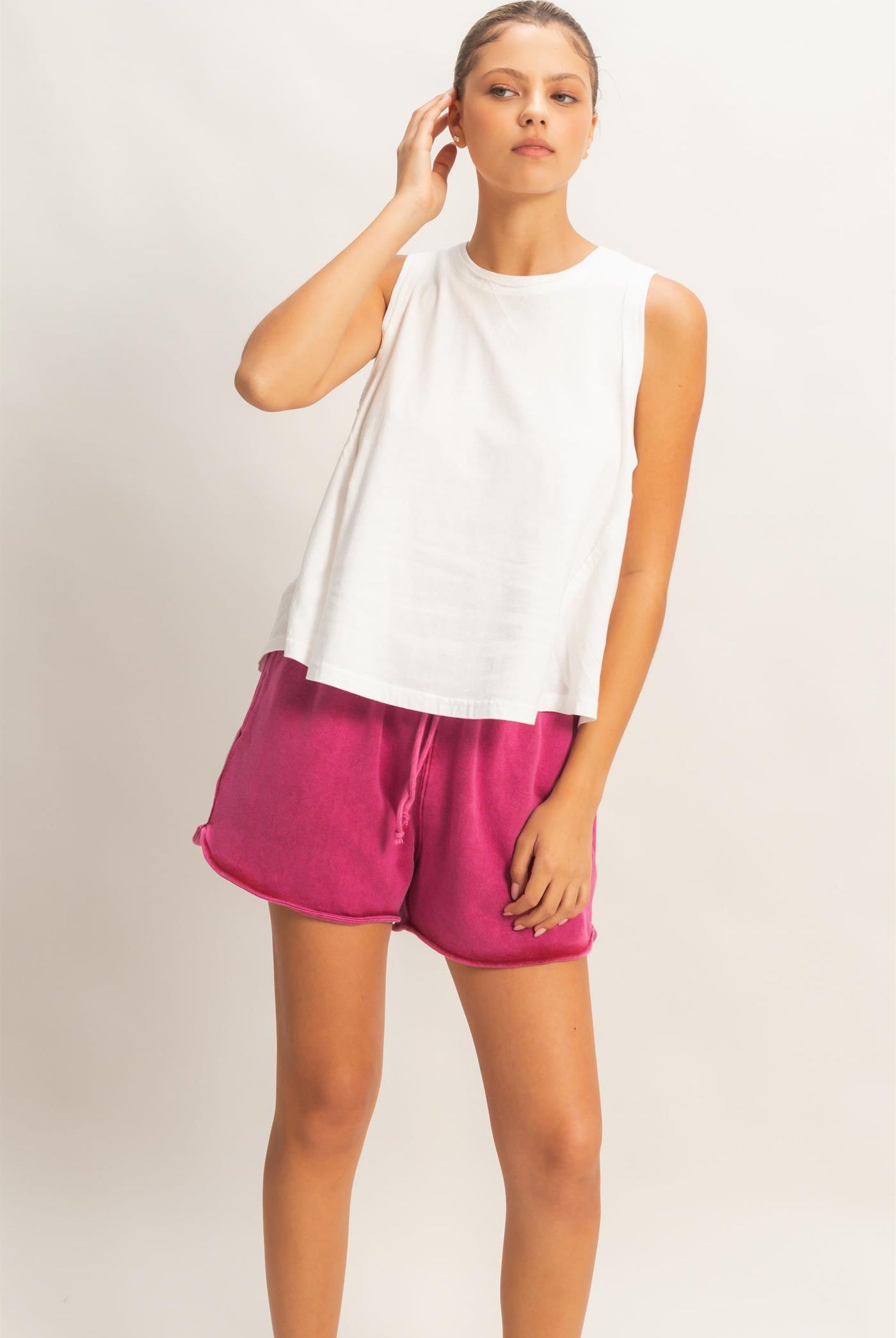 Wholesale Raw Edge Details Sleeveless Washed Top Clothing Tops DZ26E278 WHITE DOUBLE ZERO