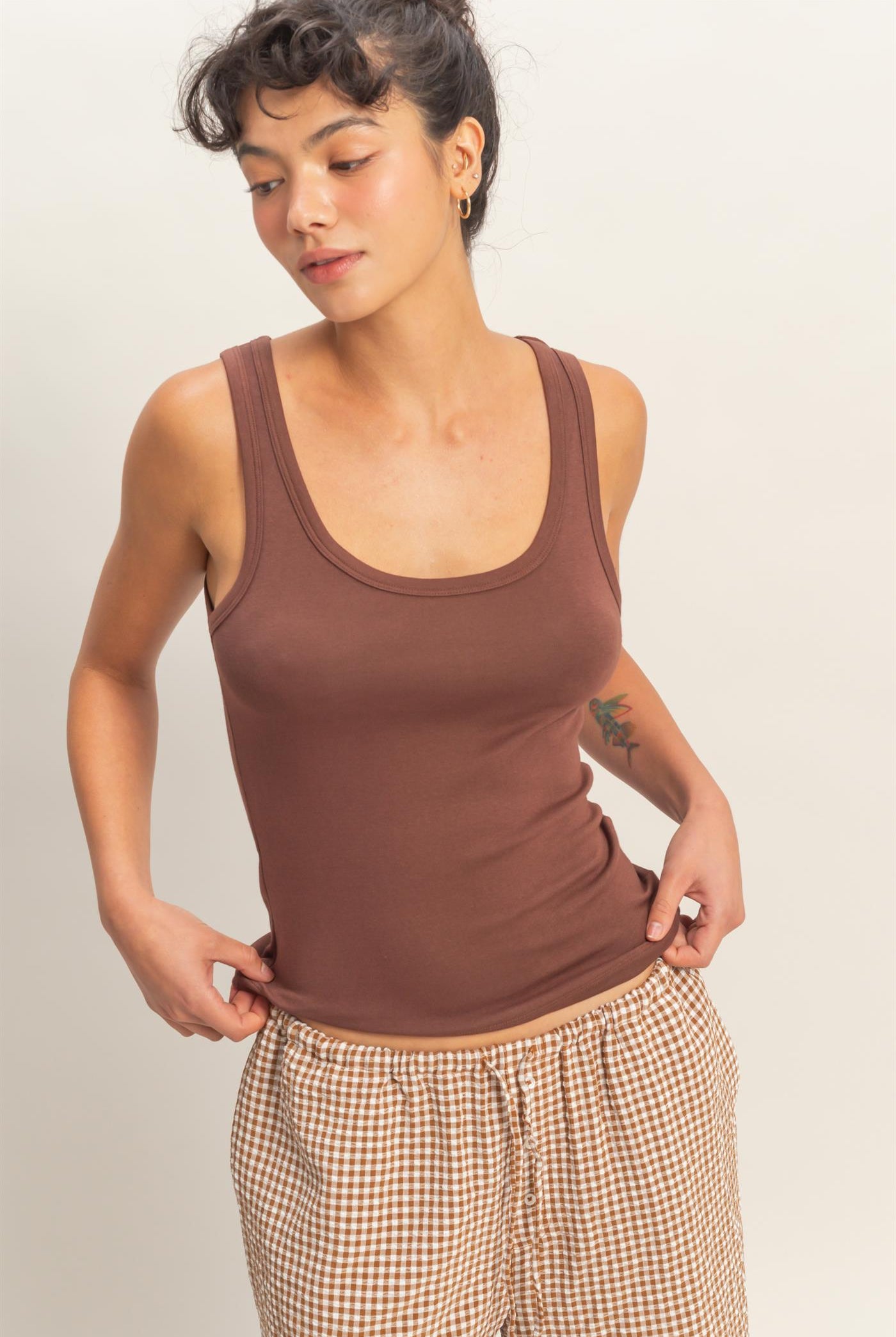 Wholesale Scoop Neck Tank Top Tank Tops DZ26A398 CHOCOLATE DOUBLE ZERO