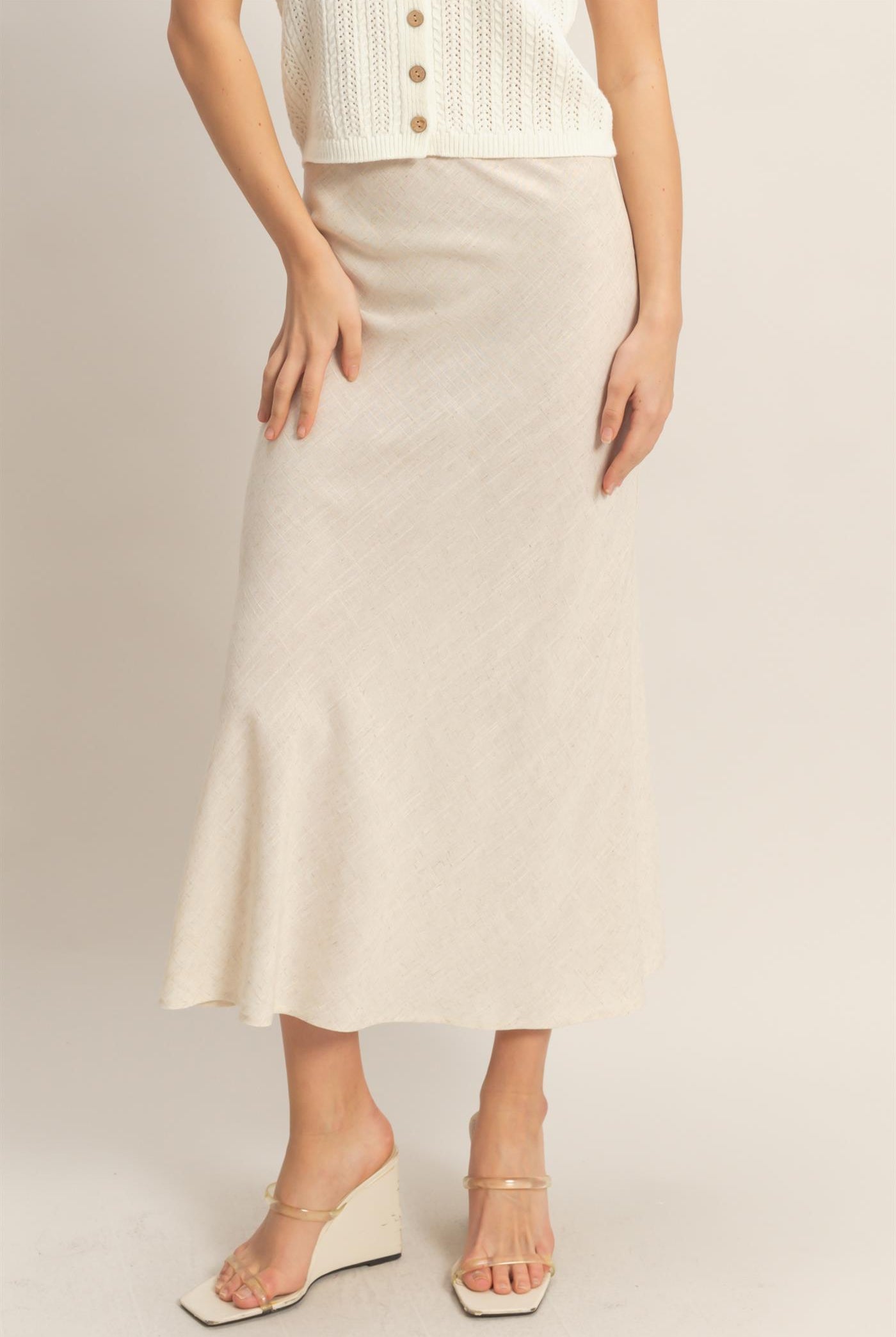 Wholesale Maxi Skirt With Elastic Waistband Skirts HF26A473-D OATMEAL HYFVE
