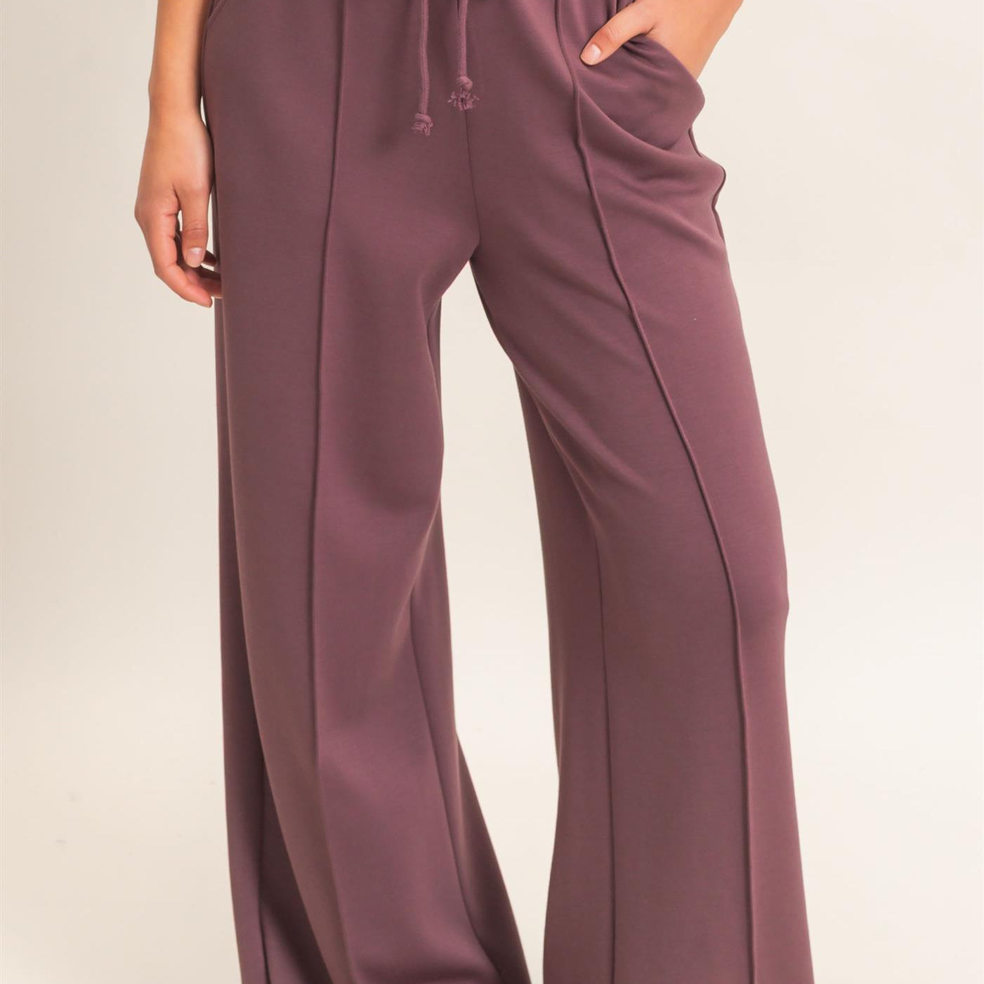 Wholesale Drawstring Waist Pintuck Wide Leg Pants Pants DZ26E384 COCOA HYFVE