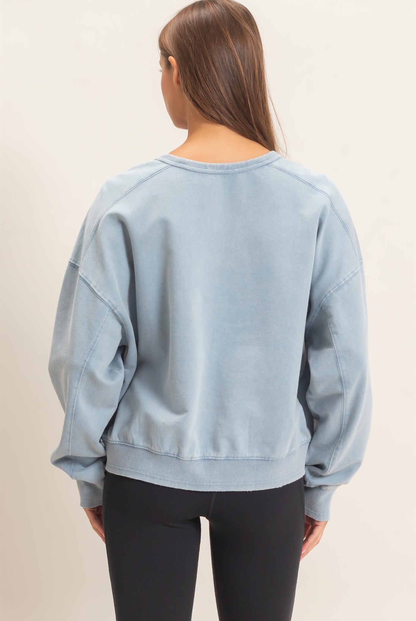 Wholesale Acid Wash Seam Detail Crew Neck Sweatshirt Sweatshirts DZ26E260 DUSTY BLUE DOUBLE ZERO