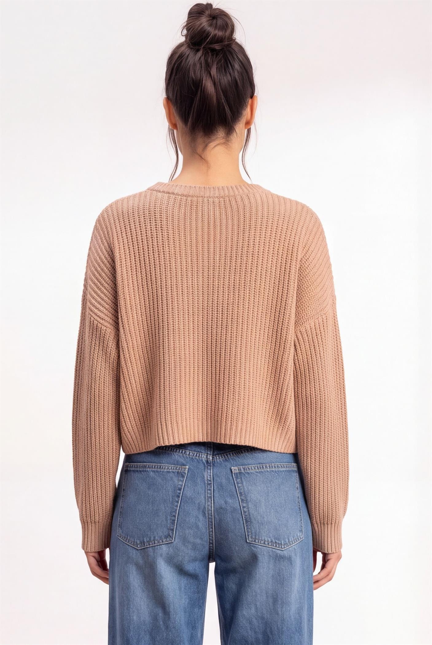 Wholesale Oversized Cropped Sweater Sweaters DZ26E252 DARK TAUPE DOUBLE ZERO