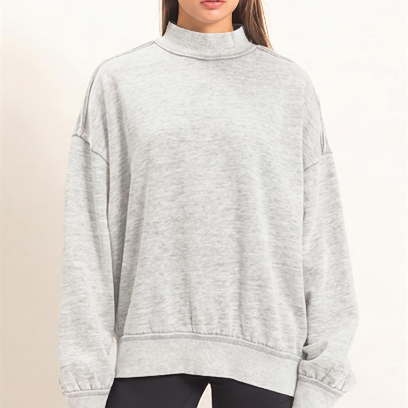 Wholesale Acid Washed Mock Neck Sweatshirt Sweatshirts DZ26E656 HEATHER GRAY DOUBLE ZERO