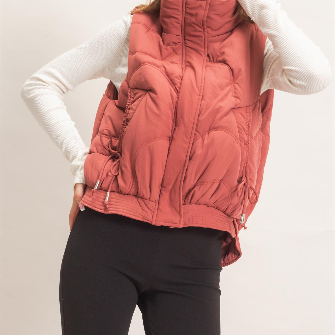 Wholesale Quilted Funnel Neck Puffer Vest Vests HF26F168 BRICK HYFVE