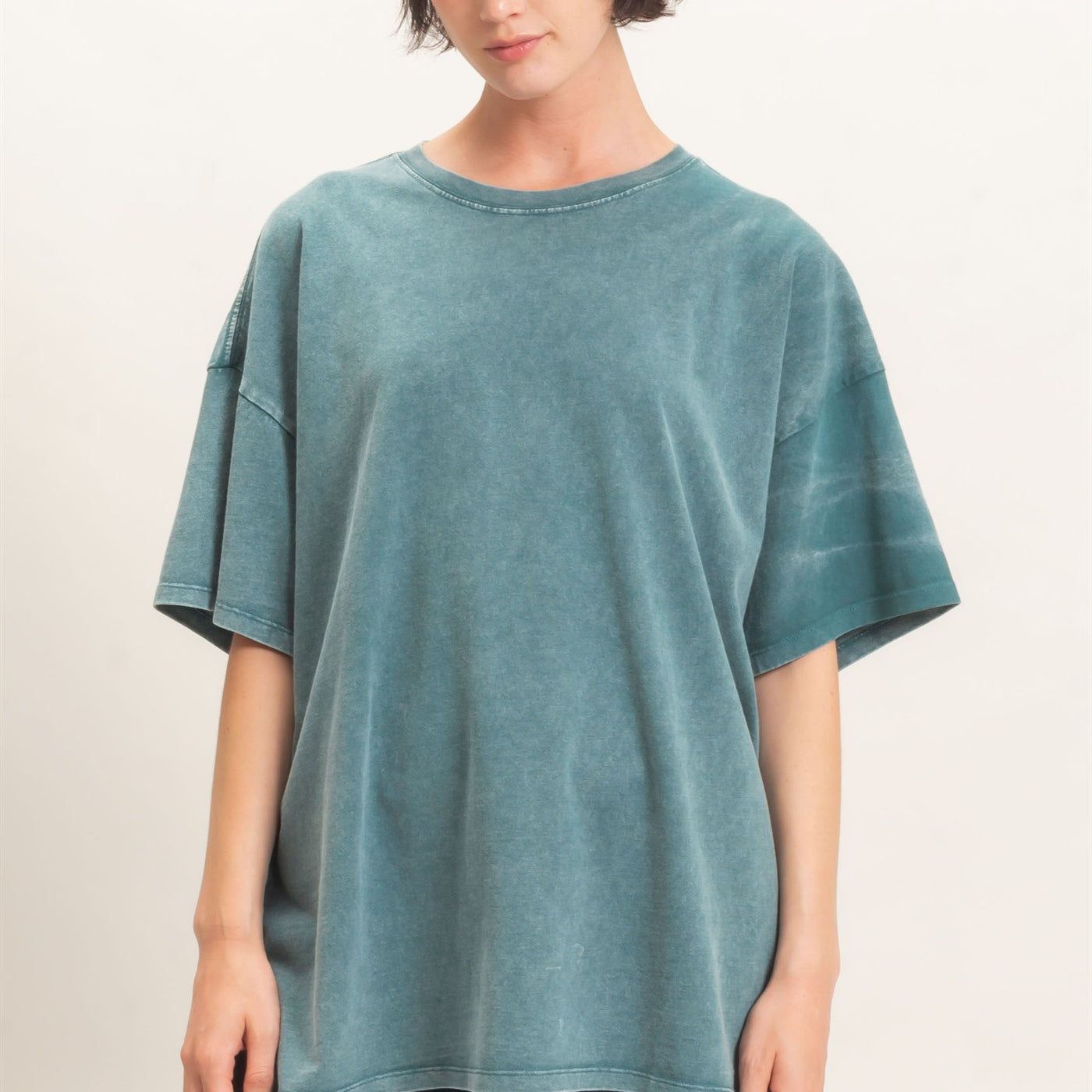 Wholesale Mineral Wash Oversized Crew Neck T-Shirts Clothing Tops DZ26C961 DARK TEAL DOUBLE ZERO