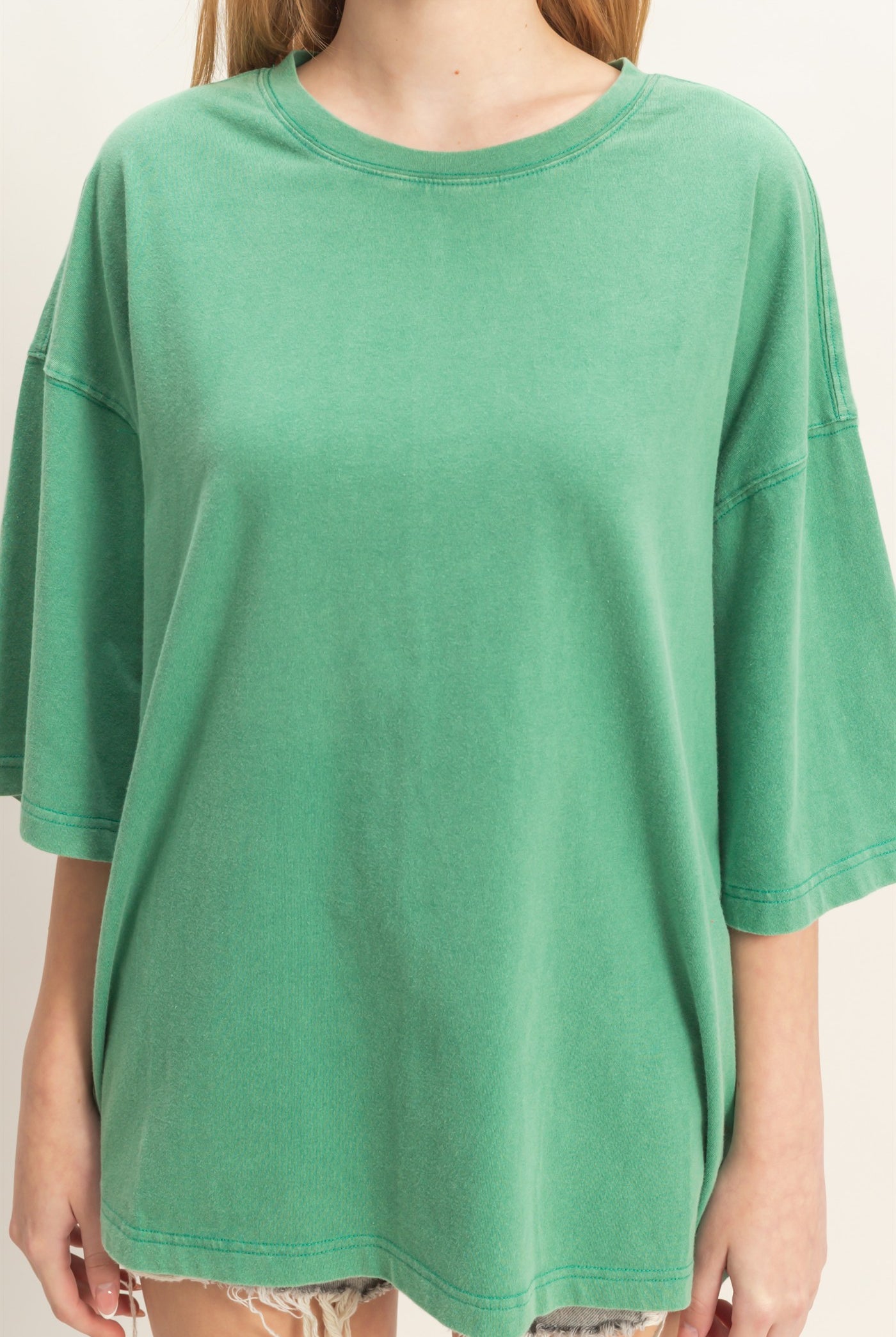 Wholesale Washed Oversized Crew Neck Top Shirts HF26A725 GREEN HYFVE