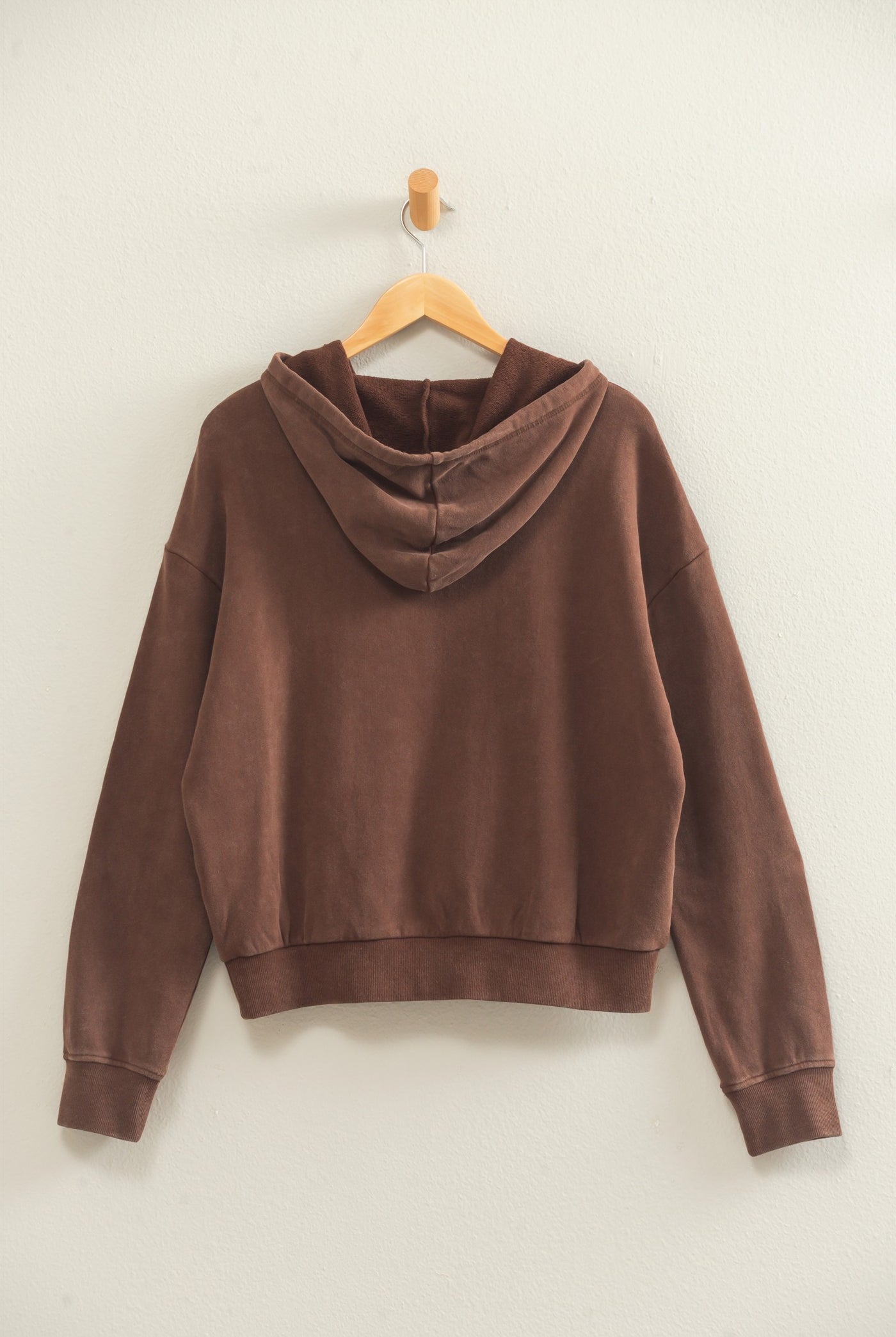 Wholesale Acid Wash Hoodie Clothing Tops DZ26E112 DARK BROWN DOUBLE ZERO