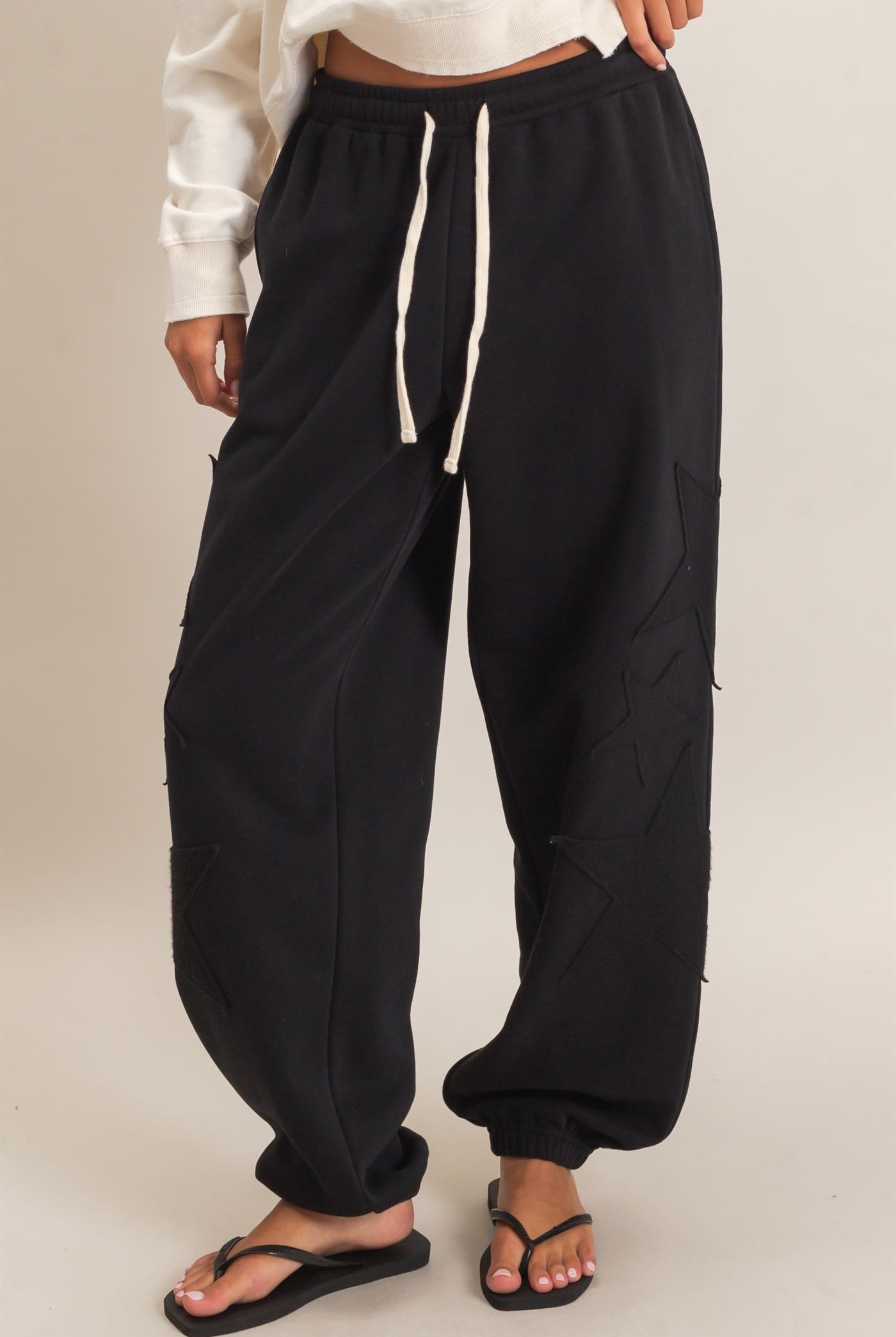 Wholesale Star Patch Jogger Pants Joggers DZ26E889 BLACK DOUBLE ZERO