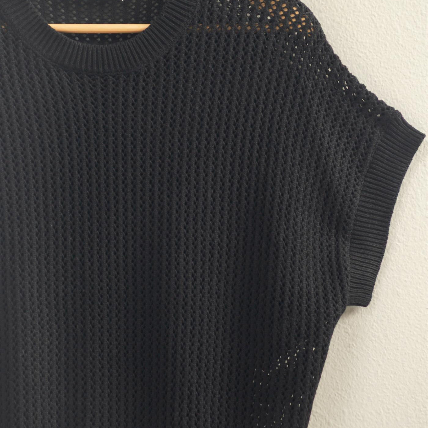 Wholesale Open-Knit Dolman Sleeve Top Clothing Tops DZ26A334 BLACK DOUBLE ZERO