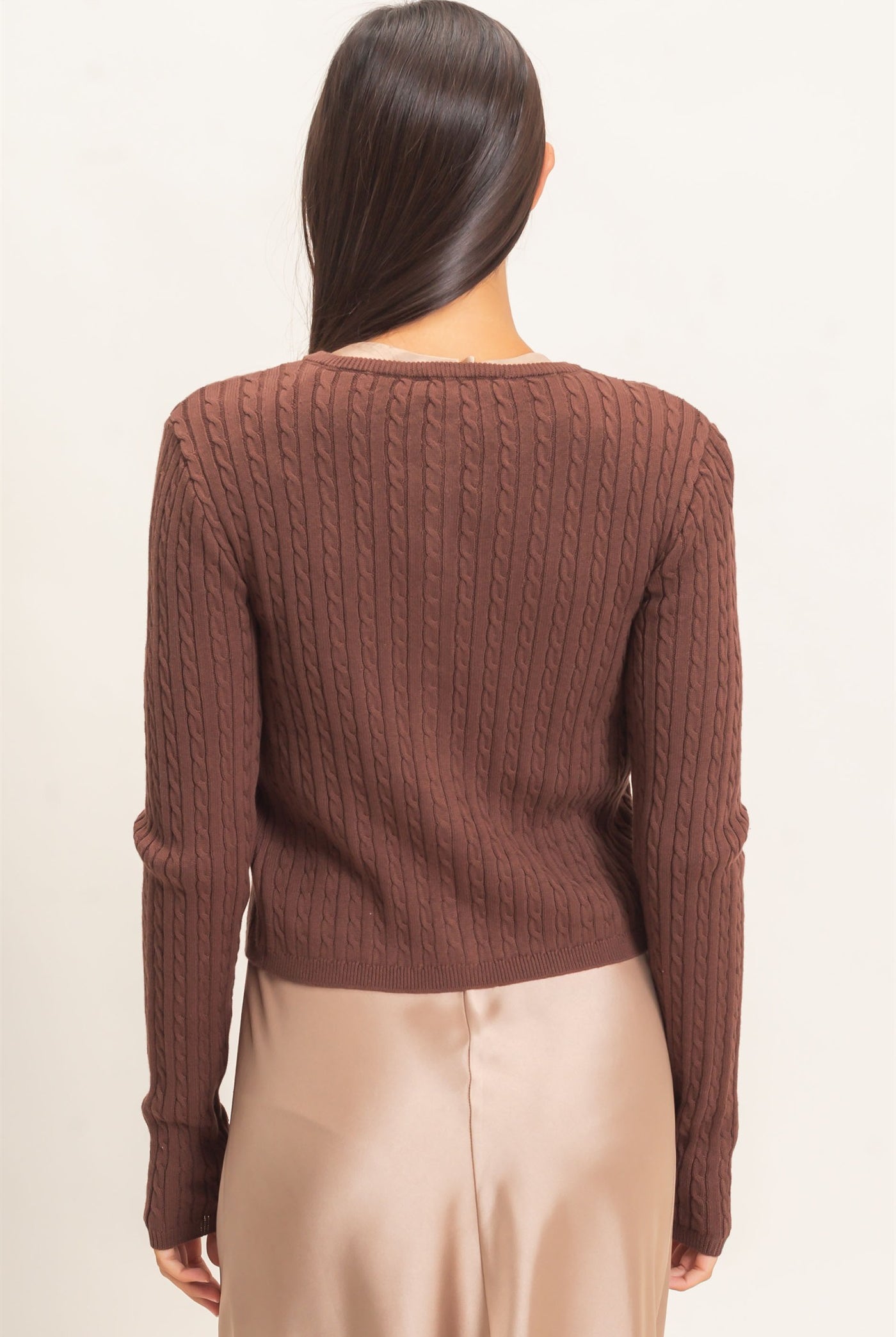 Wholesale Cable Knit Cardigan Cardigans DZ26E256 DARK BROWN DOUBLE ZERO
