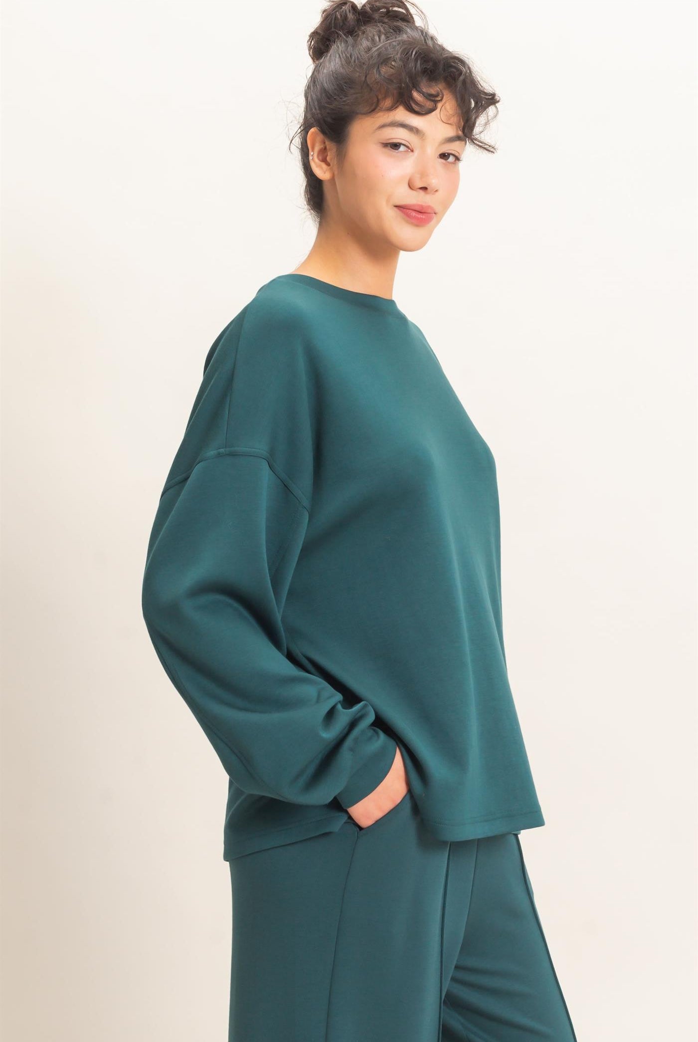 Wholesale Oversized Crew Neck Top Sweatshirts DZ26E388 DEEP GREEN DOUBLE ZERO