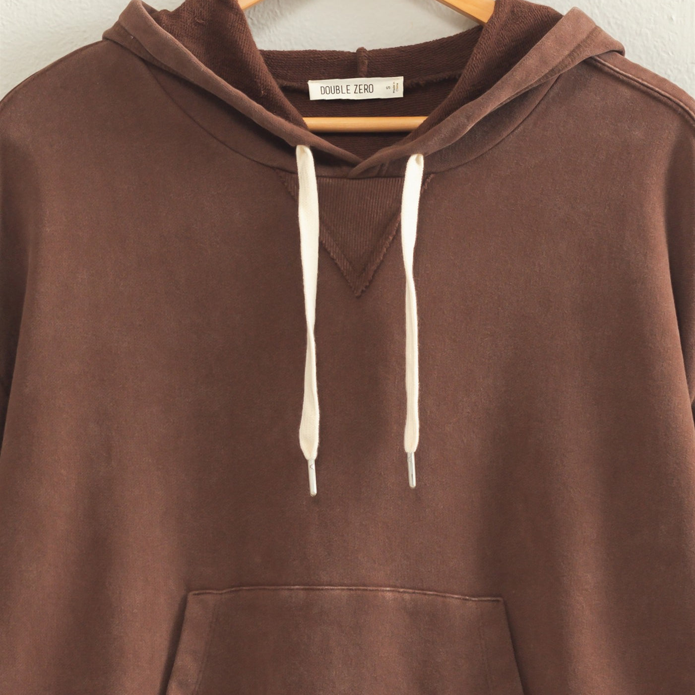 Wholesale Acid Wash Hoodie Clothing Tops DZ26E112 DARK BROWN DOUBLE ZERO
