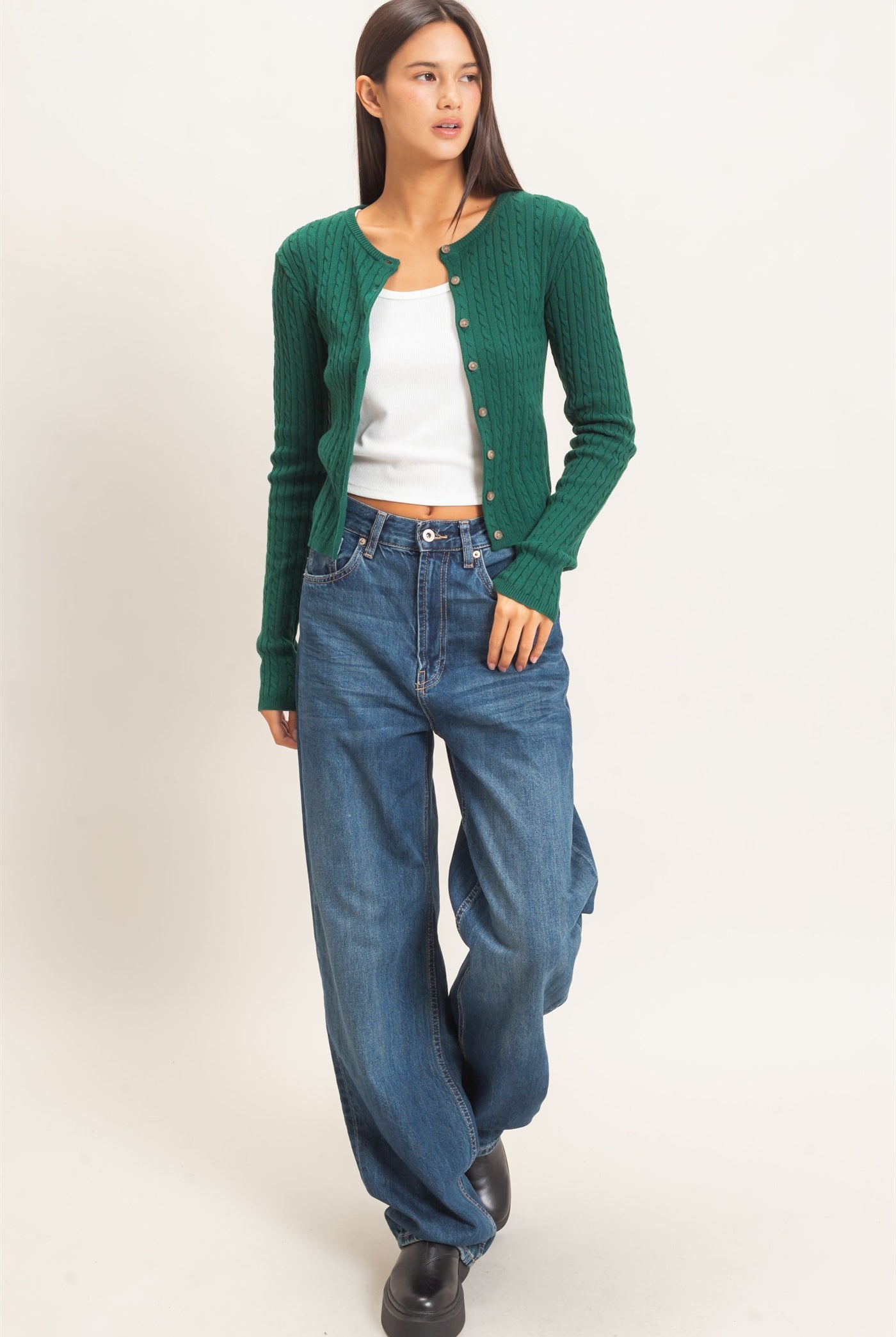 Wholesale Cable Knit Cardigan Cardigans DZ26E256 DARK GREEN DOUBLE ZERO