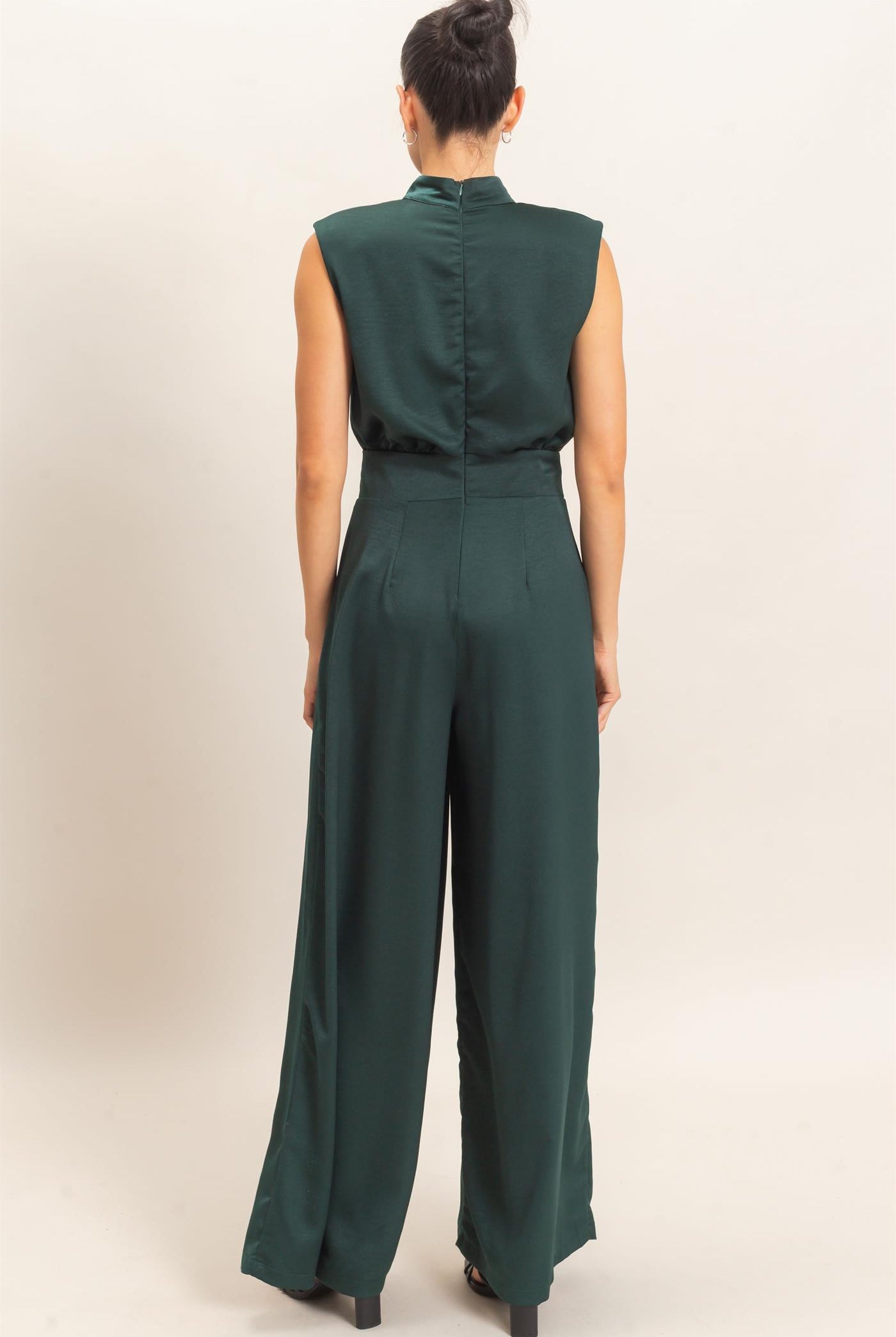 Wholesale Sleeveless Mock Neck Jumpsuit Clothing HF26F209-D D.GREEN HYFVE