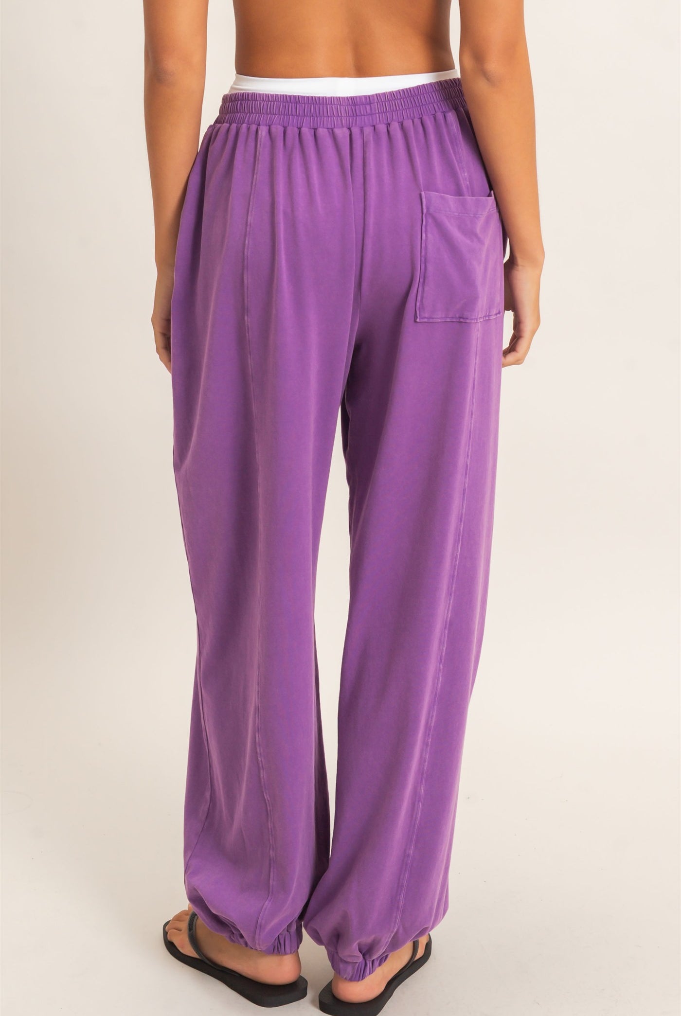 Wholesale Mineral Wash Elastic Waist Jogger Pants Joggers DZ26F405 PLUM DOUBLE ZERO