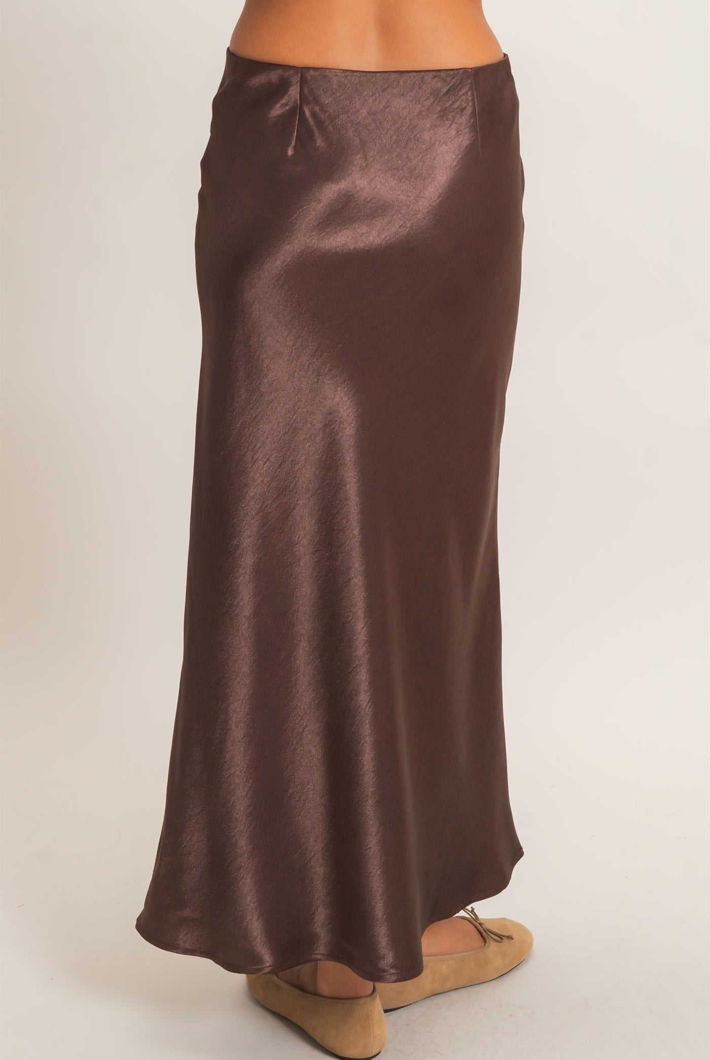 Wholesale Satin Midi Skirt Skirts DZ26C962 DARK BROWN DOUBLE ZERO