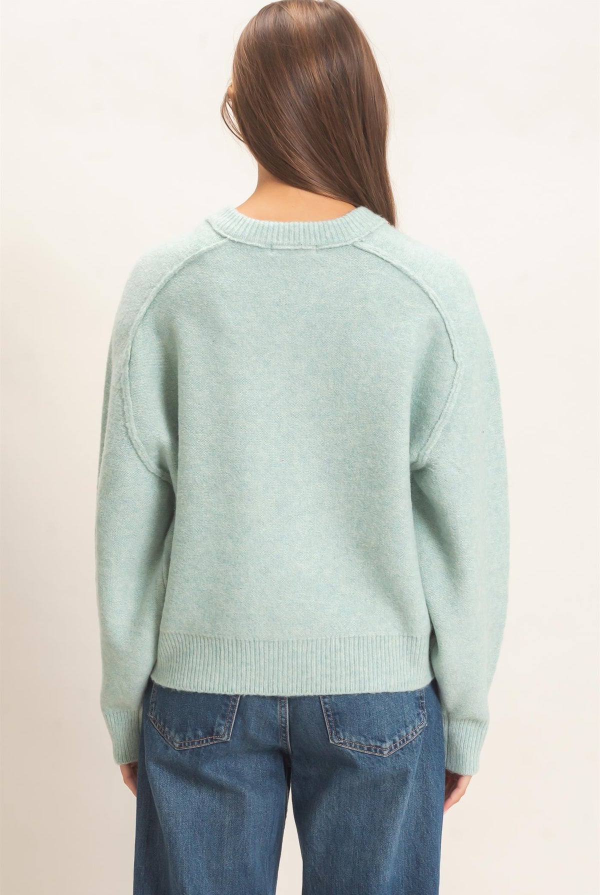 Wholesale Henley Sweater With Reverse Seams Sweaters DZ26F004 PALE GREEN DOUBLE ZERO