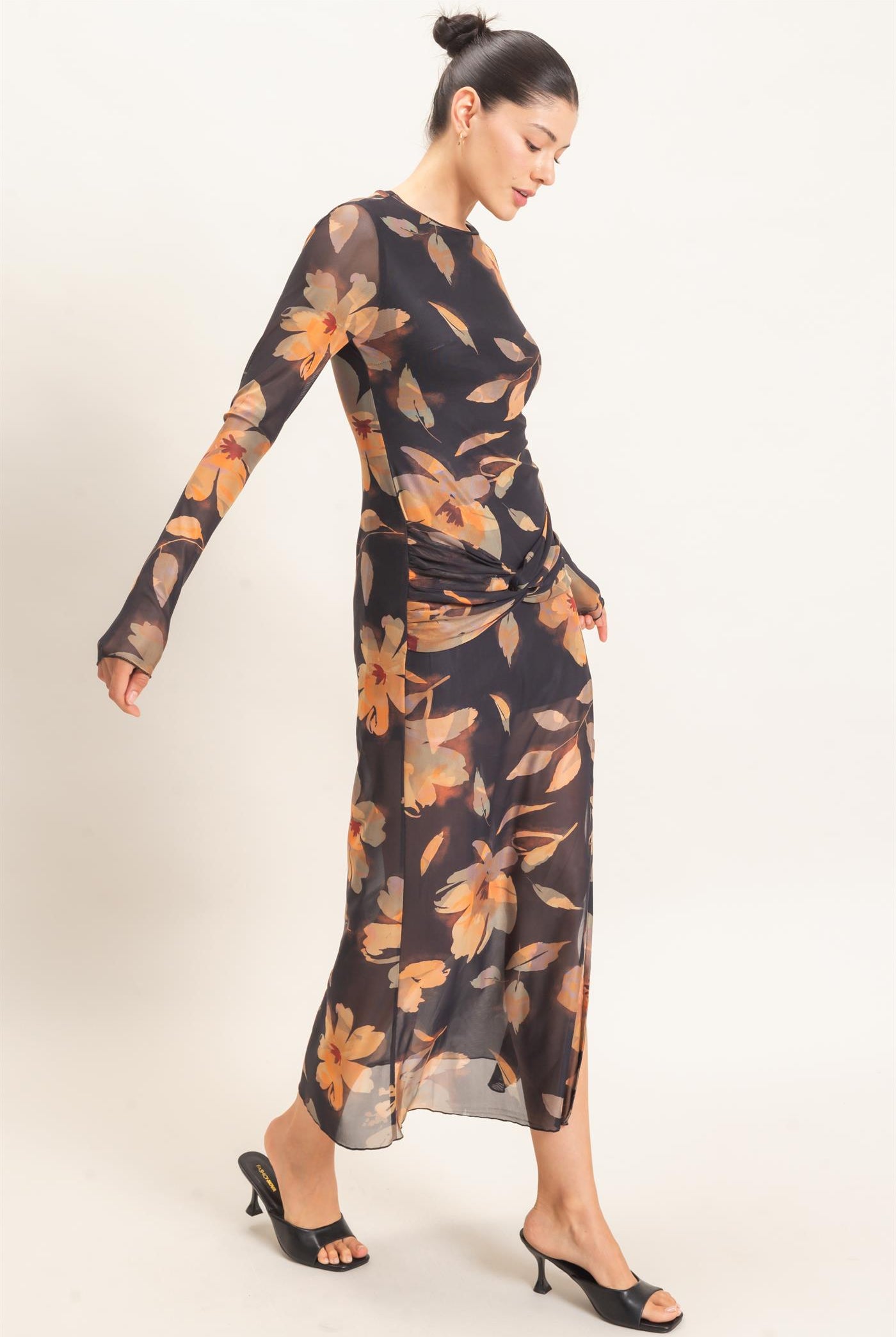 Wholesale Floral Mesh Knit Dress Dresses HF26E307 BLACK HYFVE