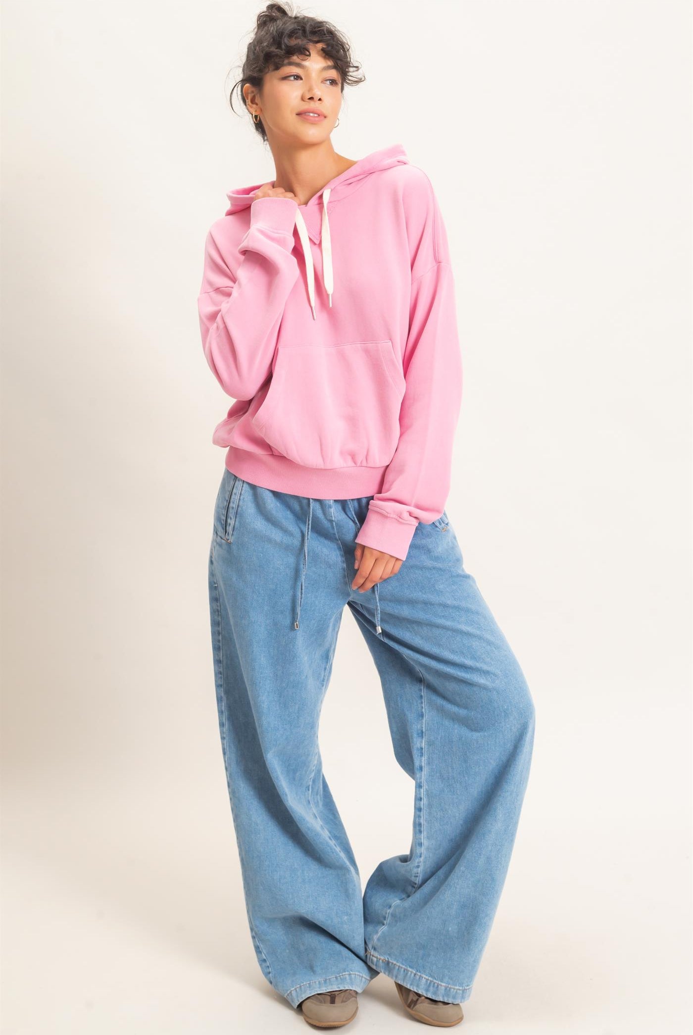 Wholesale Acid Wash Hoodie Clothing Tops DZ26E112 PINK DOUBLE ZERO