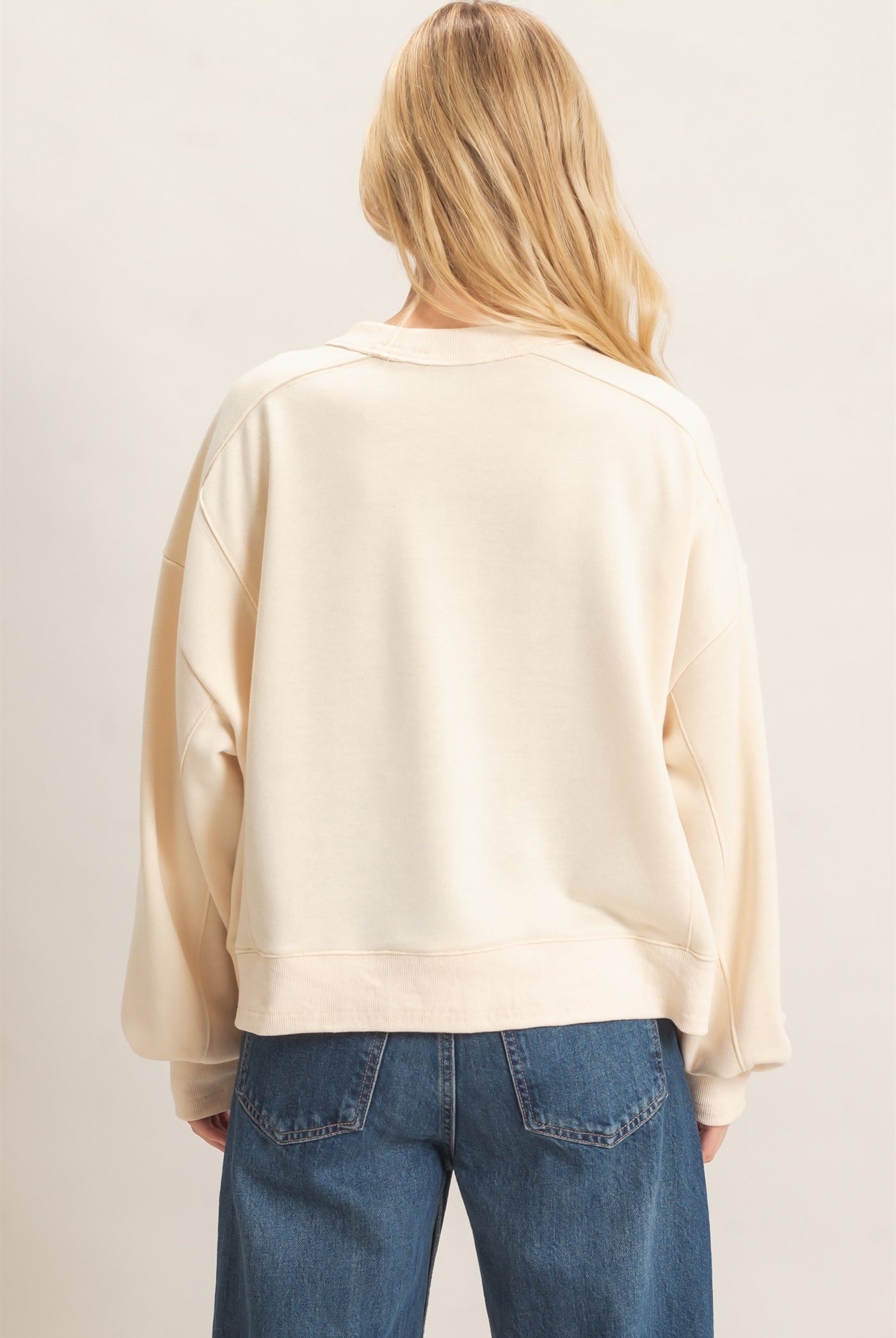 Wholesale Ribbed Crew Neck Sweatshirt Sweatshirts HF26F087 CREAM HYFVE