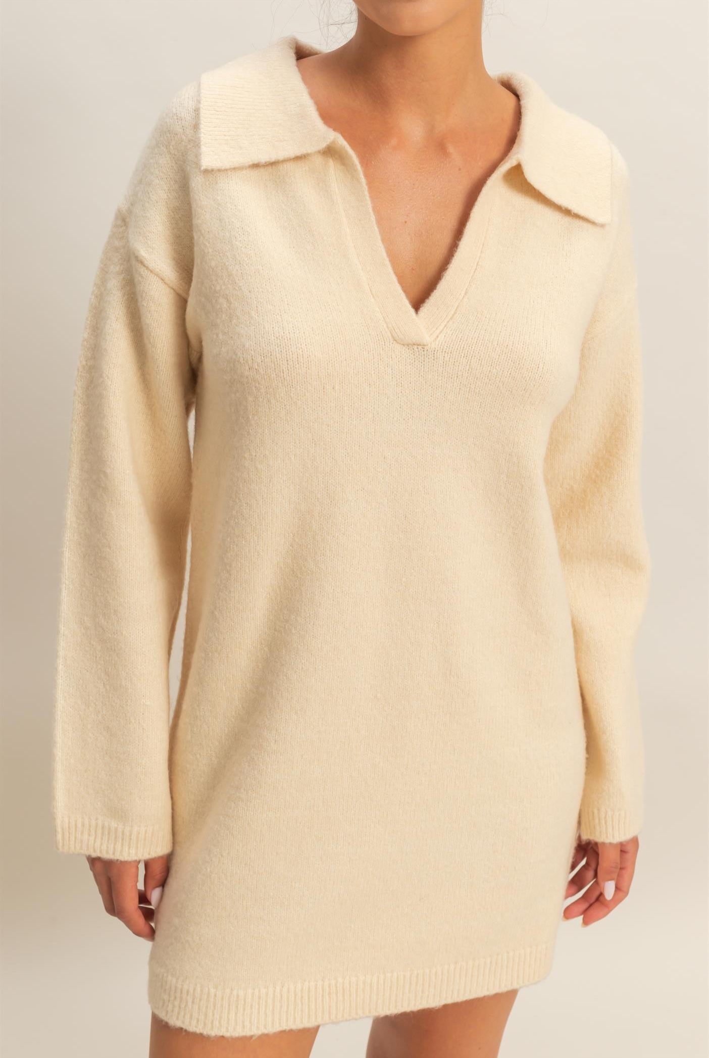 Wholesale Sophisticated Polo Long Sleeve Sweater Dress Dresses DZ25E838 ALPACA DOUBLE ZERO