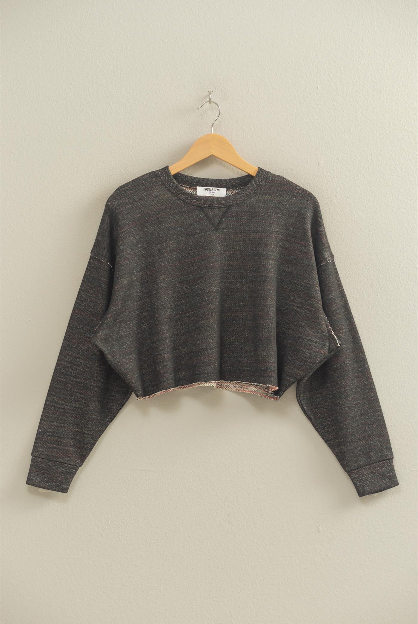 Wholesale Drop-Shoulder Cropped Top Clothing Tops DZ22G906 BLACK DOUBLE ZERO