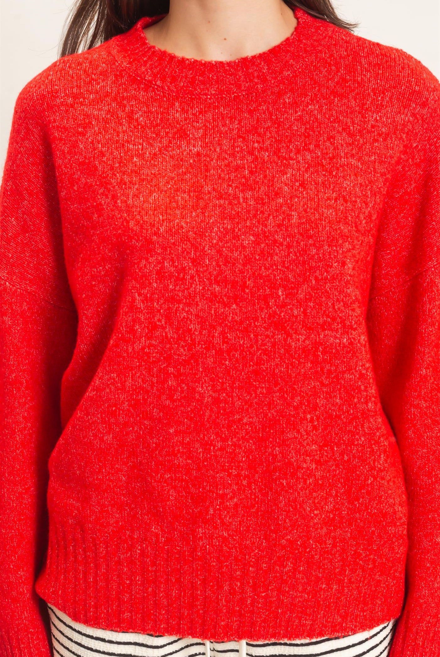 Wholesale Ribbed Crew Neck Sweater Sweaters HF26F179-D RED HYFVE