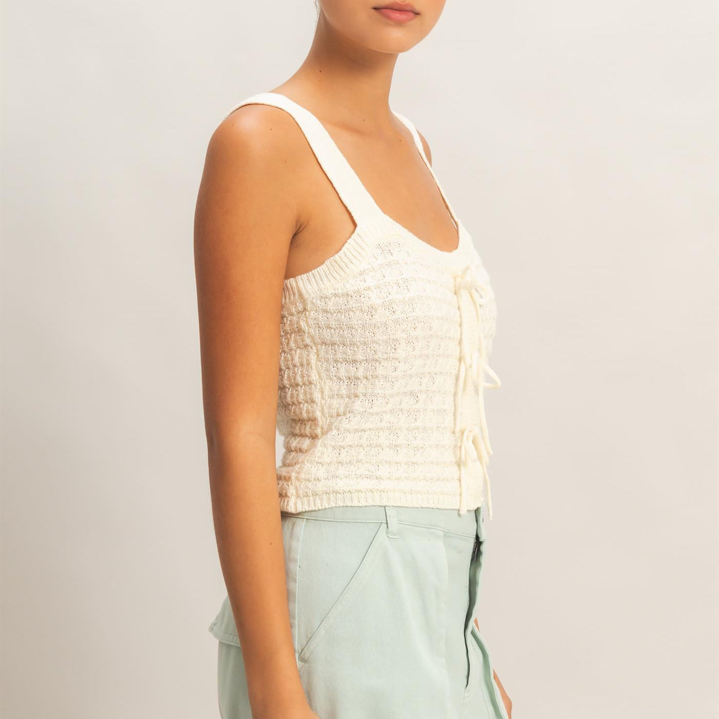 Wholesale Textured Knit Tank Clothing Tops HF26C002 CREAM HYFVE