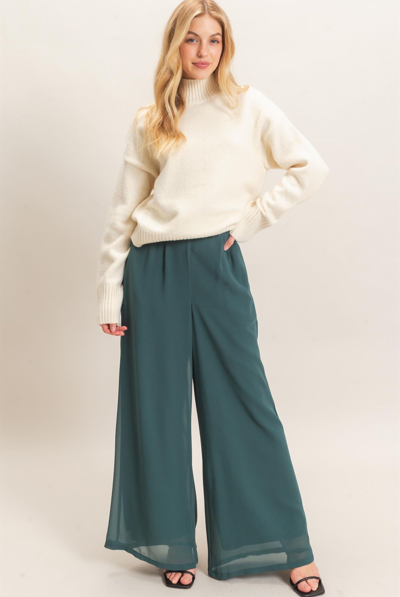 Wholesale Wide-Leg High Waist Pants Pants HF26F068-D TEAL GREEN HYFVE