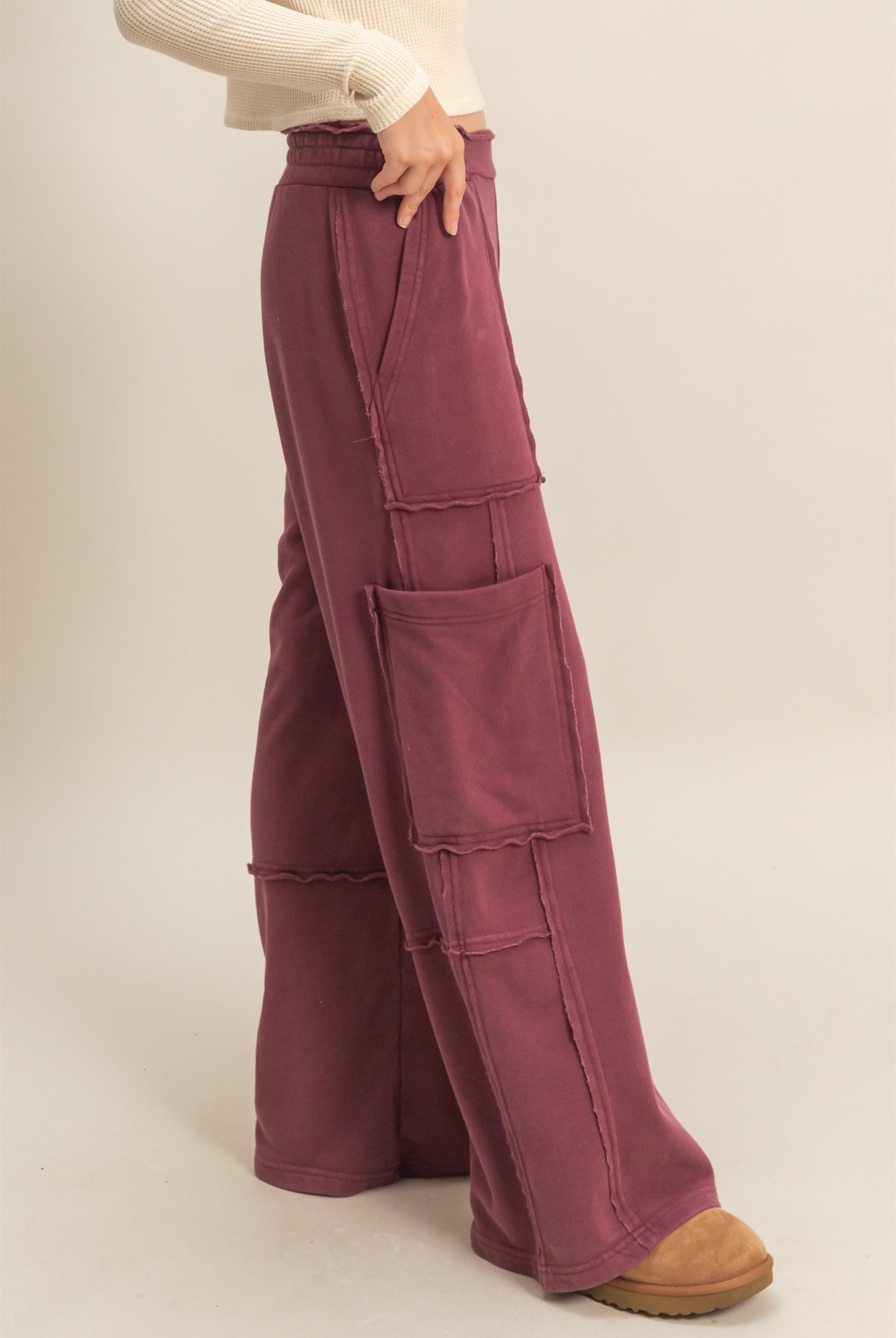 Wholesale Mineral Wash Oversized Utility Sweatpants Sweatpants DZ25C903 DARK CHERRY DOUBLE ZERO